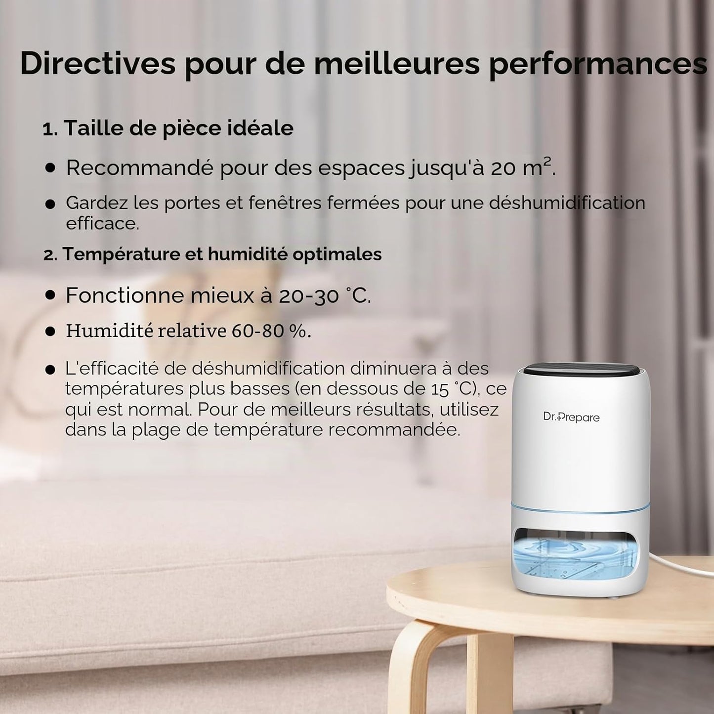 Dr.Prepare Deshumidificateur Electrique Deshumidificateur D Air 1L Deshumidificateurs Pour Chambre à Coucher Deshumidificateurs La Maison Portable Et Ultra Silencieux, Chambre, Bains, Armoire