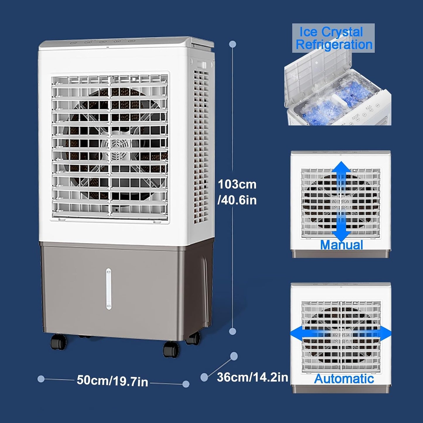 GENERIC Ventilateur De Refroidissement à évaporation – Grand Réservoir D'eau De 50 L, Minuterie 7,5 H, 3 Vitesses, Télécommande – Unité De Refroidissement Portable De Qualité Commerciale
