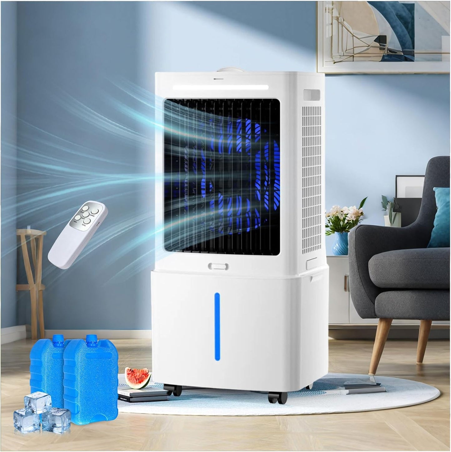 GENERIC Ventilateur De Refroidissement Par évaporation Portable Avec Télécommande, 3 Modes, Minuterie De 12 Heures, Oscillation Grand Angle Pour La Maison, Le Bureau, La Chambre à Coucher – Refroidisseur De