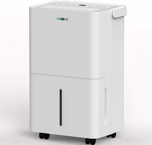  Uhome Déshumidificateur électrique, 12 L/24 H, Déshumidificateur D'ambiance 54 M³/18 M², Avec Arrêt Automatique, Capteur D'humidité, Mode Lavage Et Filtre à Charbon Actif, Tuyau D'arrosage