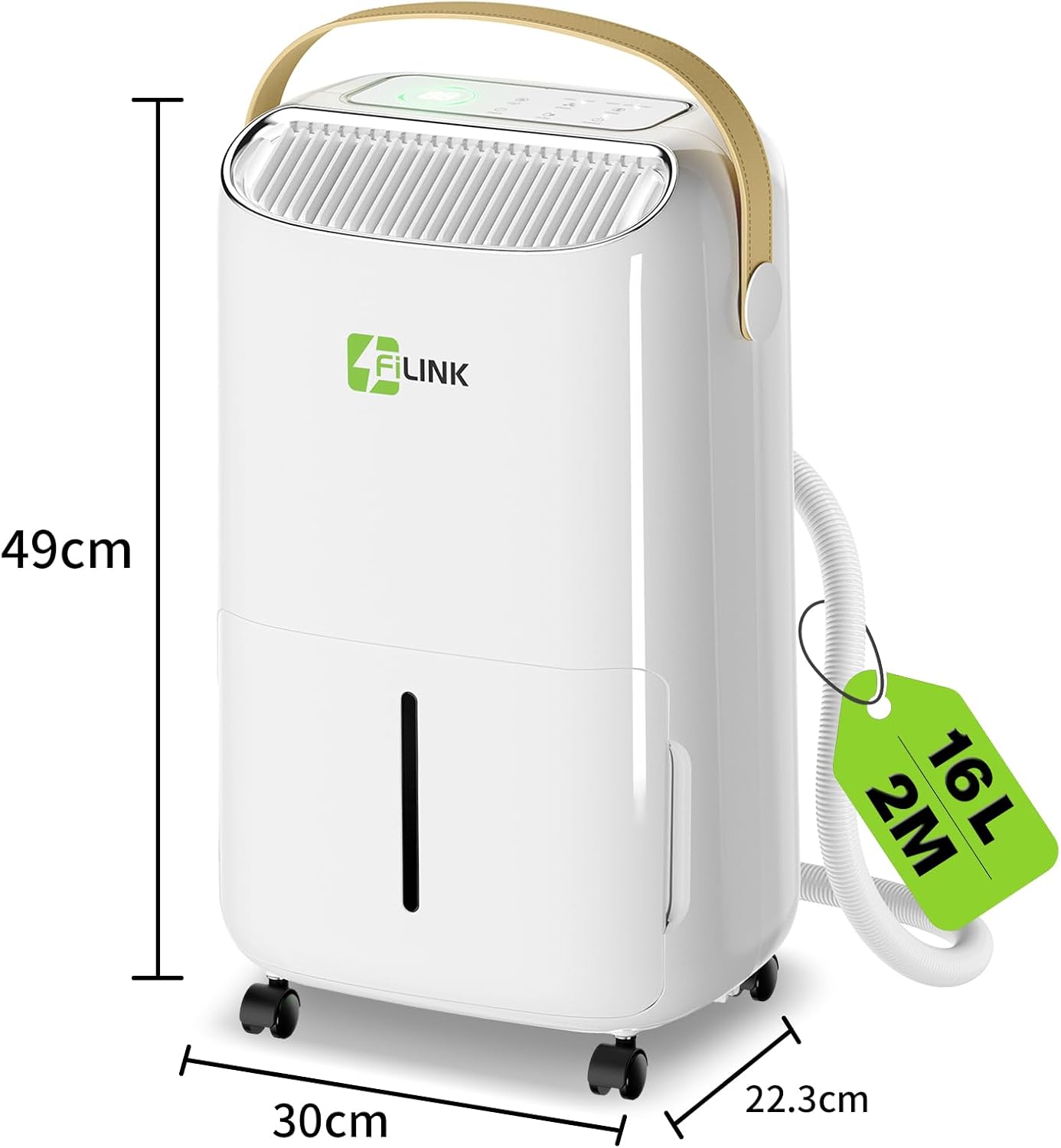  Deshumidificateur D Air 16L/Jour, Déshumidificateur Electrique, Minuterie 24H, Verrouillage Pour Enfants, Protection Anti Débordement, 110m³ (45m²), Pour Maison, Appartement, Salle De Bain, Cave