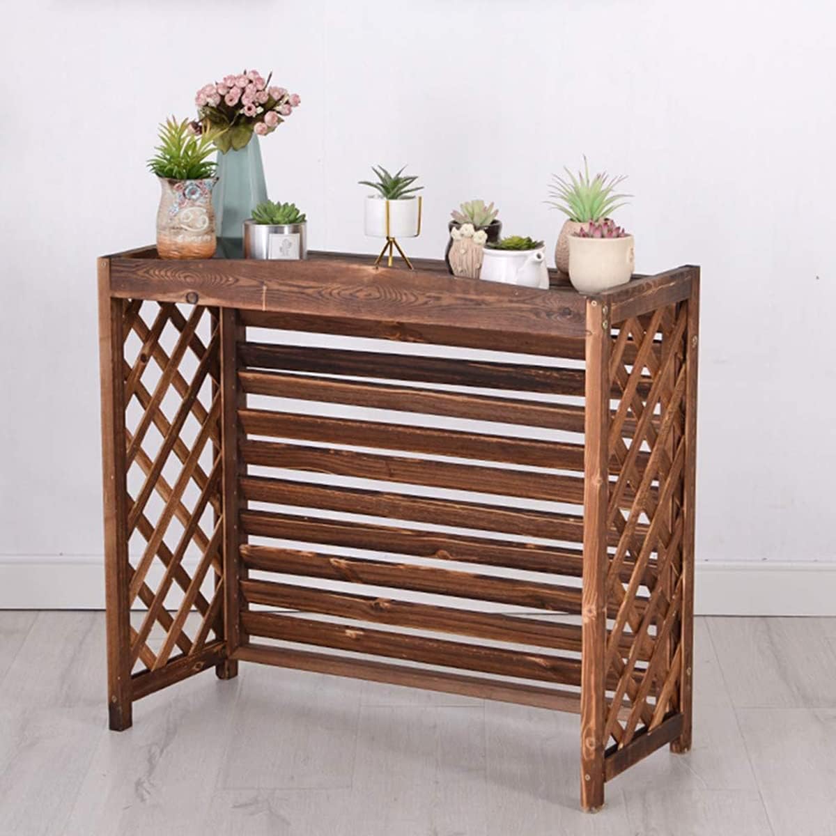 GENERIC Housse En Bois Pour Climatiseur - Écran Décoratif Pour Pompe à Chaleur - En Bois Massif - Avec Pot De Fleurs Cachées Pour Un Attrait Amélioré