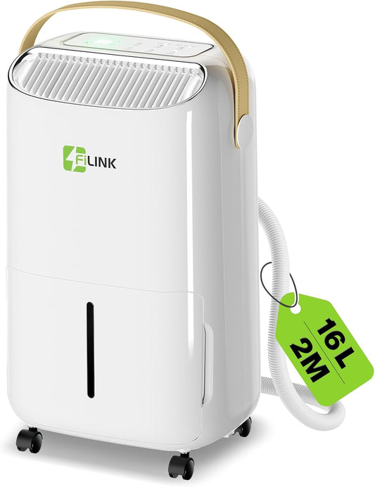  Deshumidificateur D Air 16L/Jour, Déshumidificateur Electrique, Minuterie 24H, Verrouillage Pour Enfants, Protection Anti Débordement, 110m³ (45m²), Pour Maison, Appartement, Salle De Bain, Cave