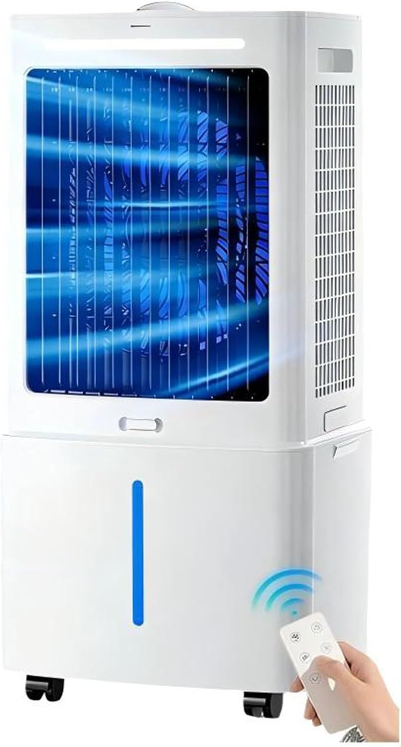  25L Refroidisseur D'air Par évaporation 3 En 1 Avec 3 Vitesses, 4 Modes, Minuterie 12 H, Refroidisseur D'oscillation Avec Réservoir， Télécommande, Ventilateur De Pour Maison Bureau Chambre
