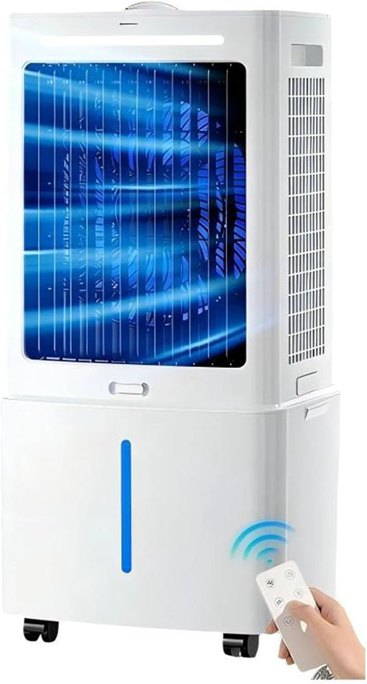  25L Refroidisseur D'air Par évaporation 3 En 1 Avec 3 Vitesses, 4 Modes, Minuterie 12 H, Refroidisseur D'oscillation Avec Réservoir， Télécommande, Ventilateur De Pour Maison Bureau Chambre