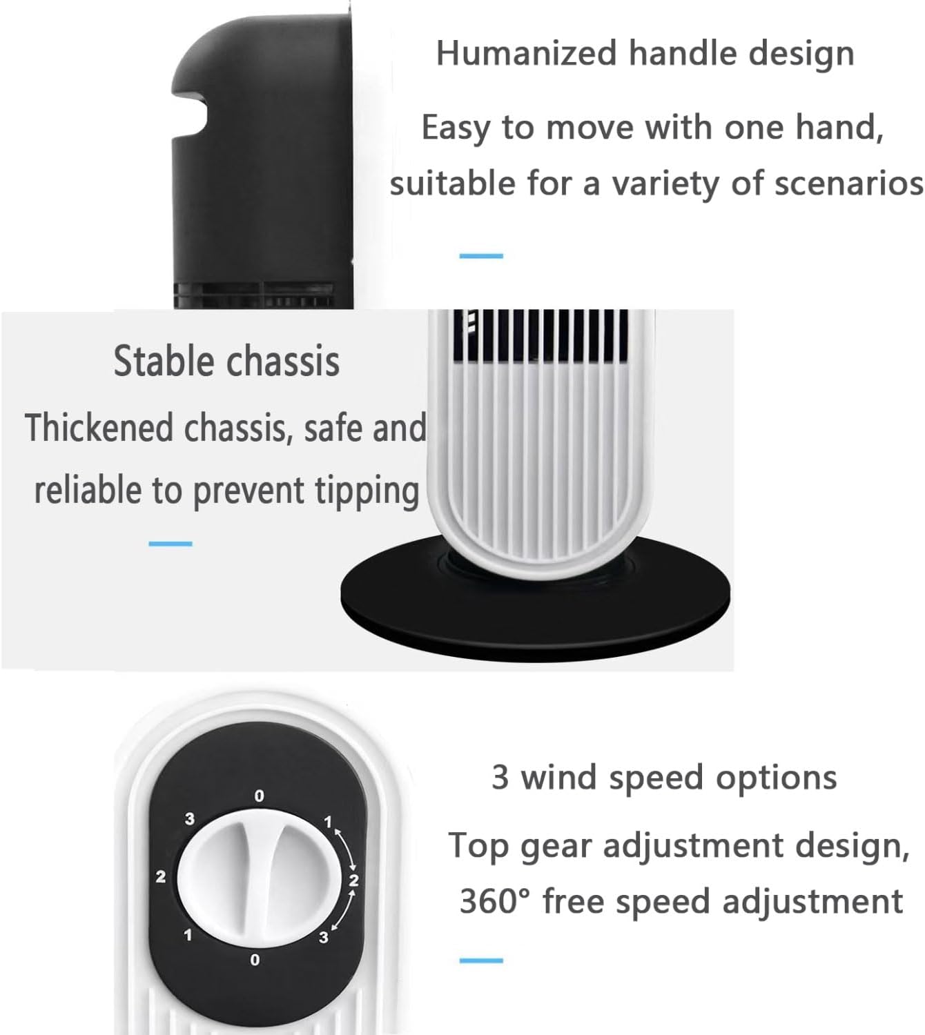  Ventilateur De Tour Sans Lame Silencieux 26ft/s Vitesse 30dB Bruit 80 Circulateur D'air Portable Oscillant Pour Le Camping De Bureau De Chambre Avec Poignée