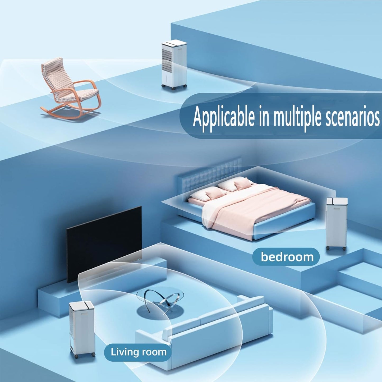 GENERIC Refroidisseur D'air Par évaporation Avec Grand Réservoir D'eau Avec Minuterie De 12 H, Oscillation à 90°, 4 Glacières, 2 Modes, 3 Vitesses, Climatiseur Portable Pour Chambre à Coucher, Bureau, Unité
