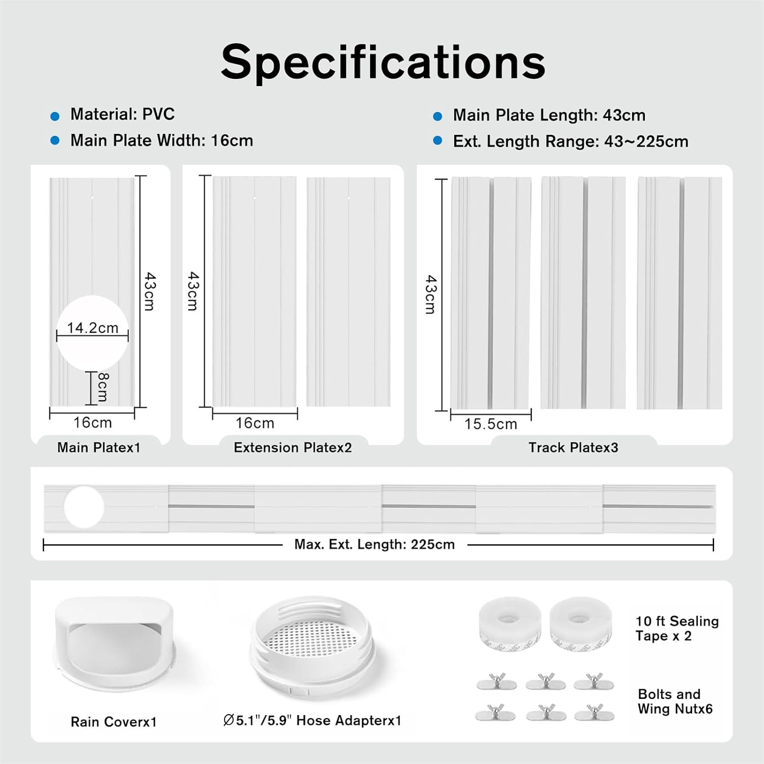  Kit Calfeutrage Climatiseur, Kit De Fenêtre Pour Climatiseur Mobile Avec Adapt Universel 13/15cm, Plaque Coulissante De Fenêtre Réglable Kit, Facile à Installer, Pas De Perçage
