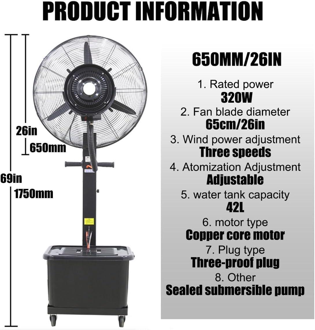 GENERIC Grand Refroidisseur D'air Par évaporation Avec Réservoir De 42 L, Ventilateur De Brume Réglable à 3 Vitesses Pour Terrasse, Jardin Et Atelier, Refroidissement Puissant