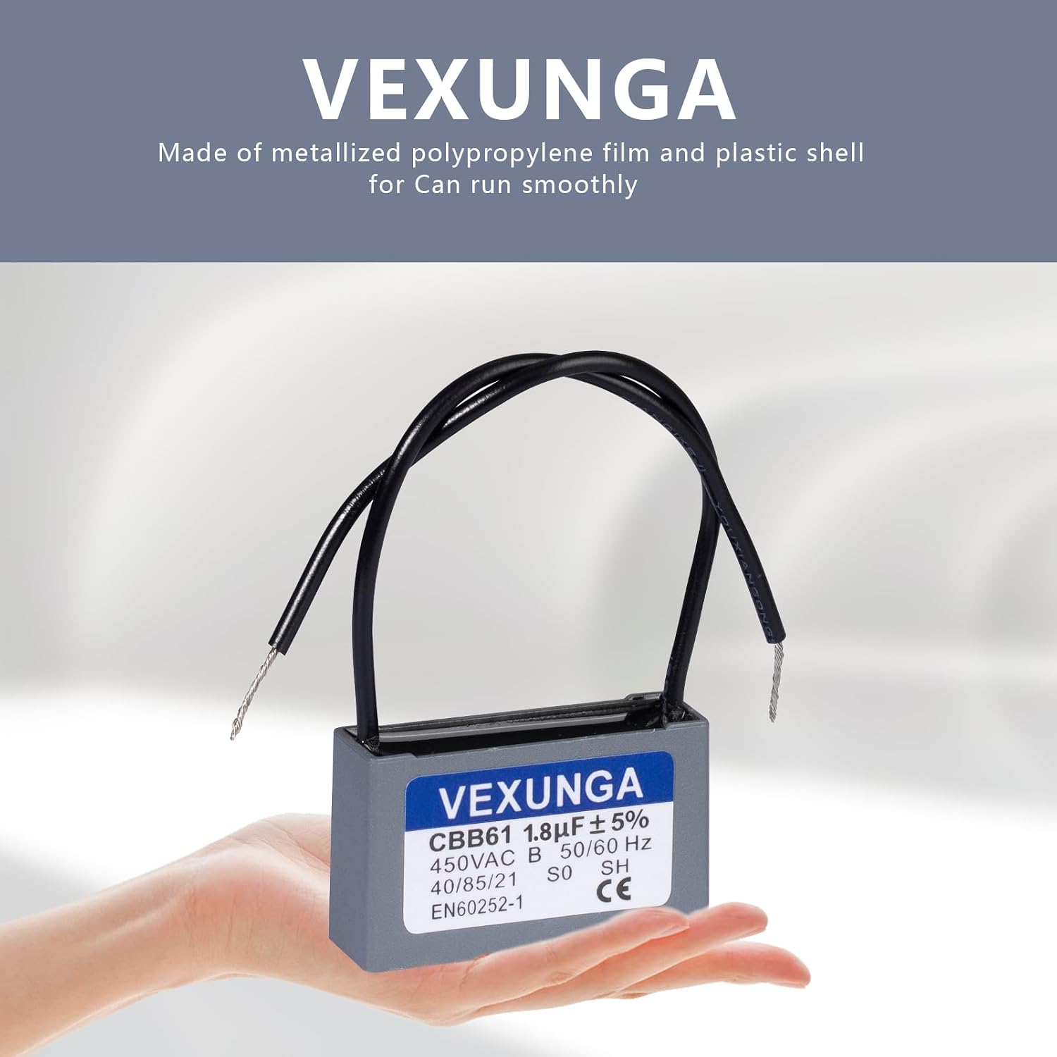  VEXUNGA CBB61 Condensateur 1,8uF 450V Condensateurs Ventilateur Moteur 1.8 UF 450V AC 50/60Hz Pour Climatisation (2Pièces)