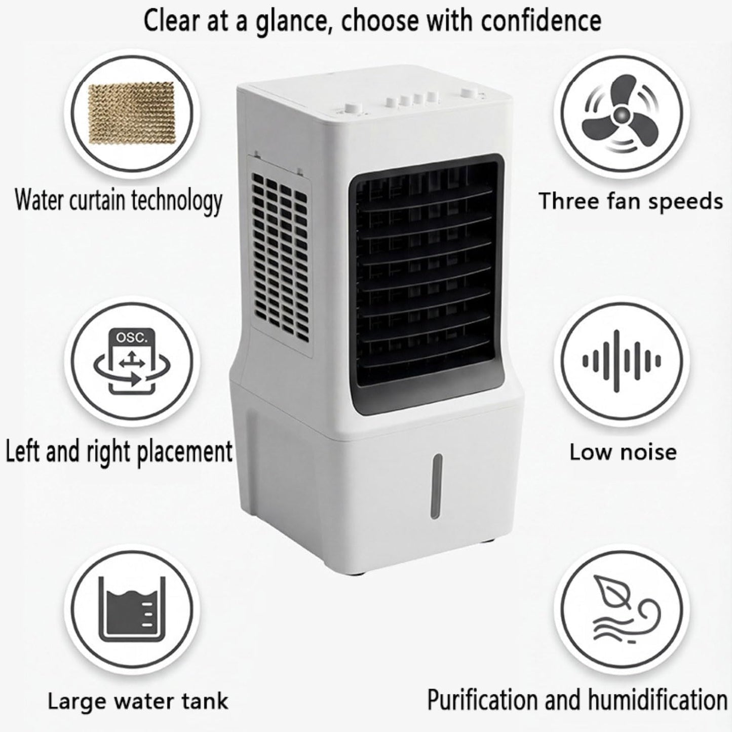 GENERIC Sans Fenêtre, Refroidisseur D'air Portable Avec 60°oscillation, Climatiseur Airless, Tubeless, Refroidisseur à évaporation Silencieux Avec Oscillation, Ventilateur De Boîte Froide Pour Chambre à Couch