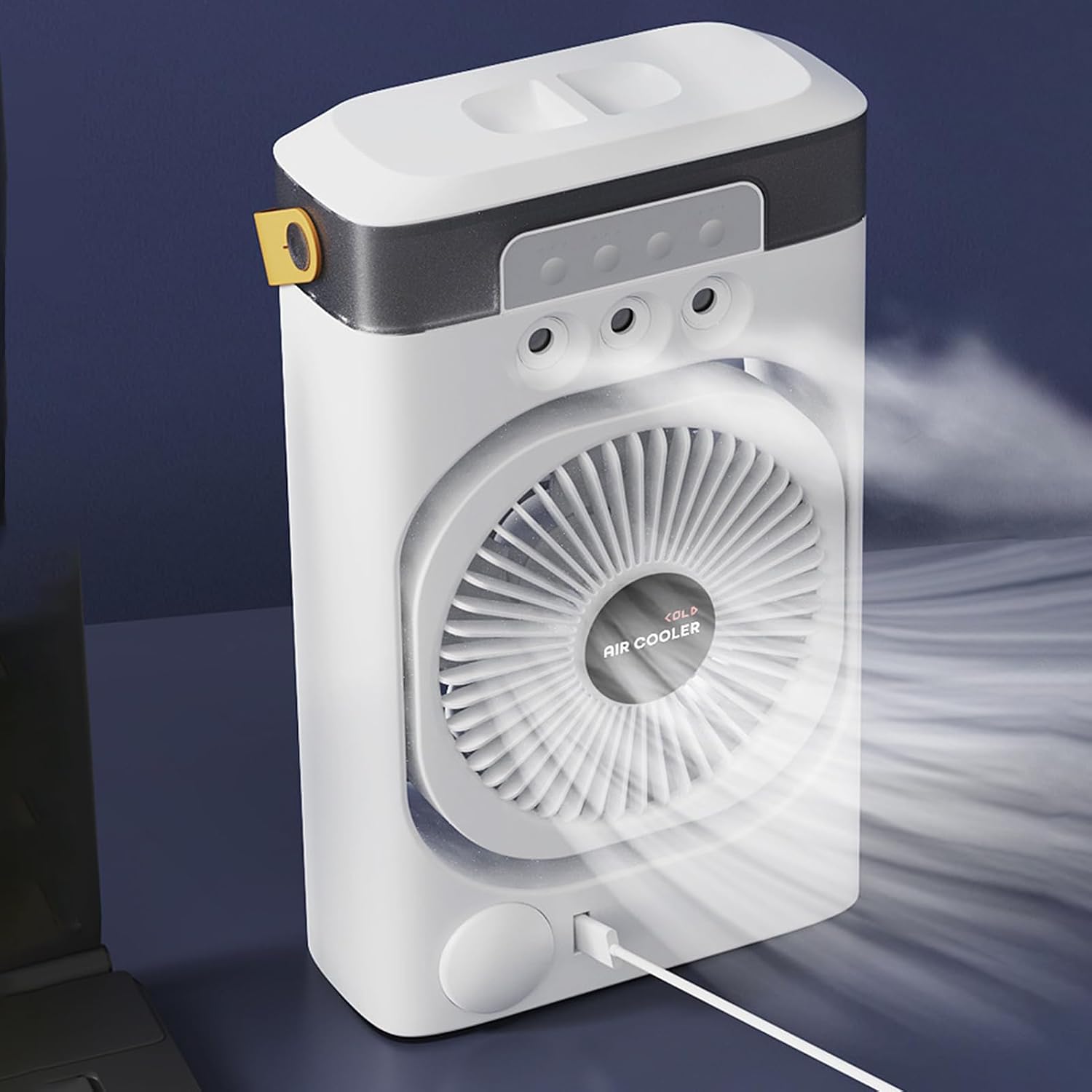  Climatiseur Personnel - Noir ABS 600ml, Rafraîchisseur Air Silencieux Trois Buses, Brumisation Rapide Trois Vitesses, Veilleuse 7 Couleurs Réglables | Ventilateur Puissant Pour Chambre