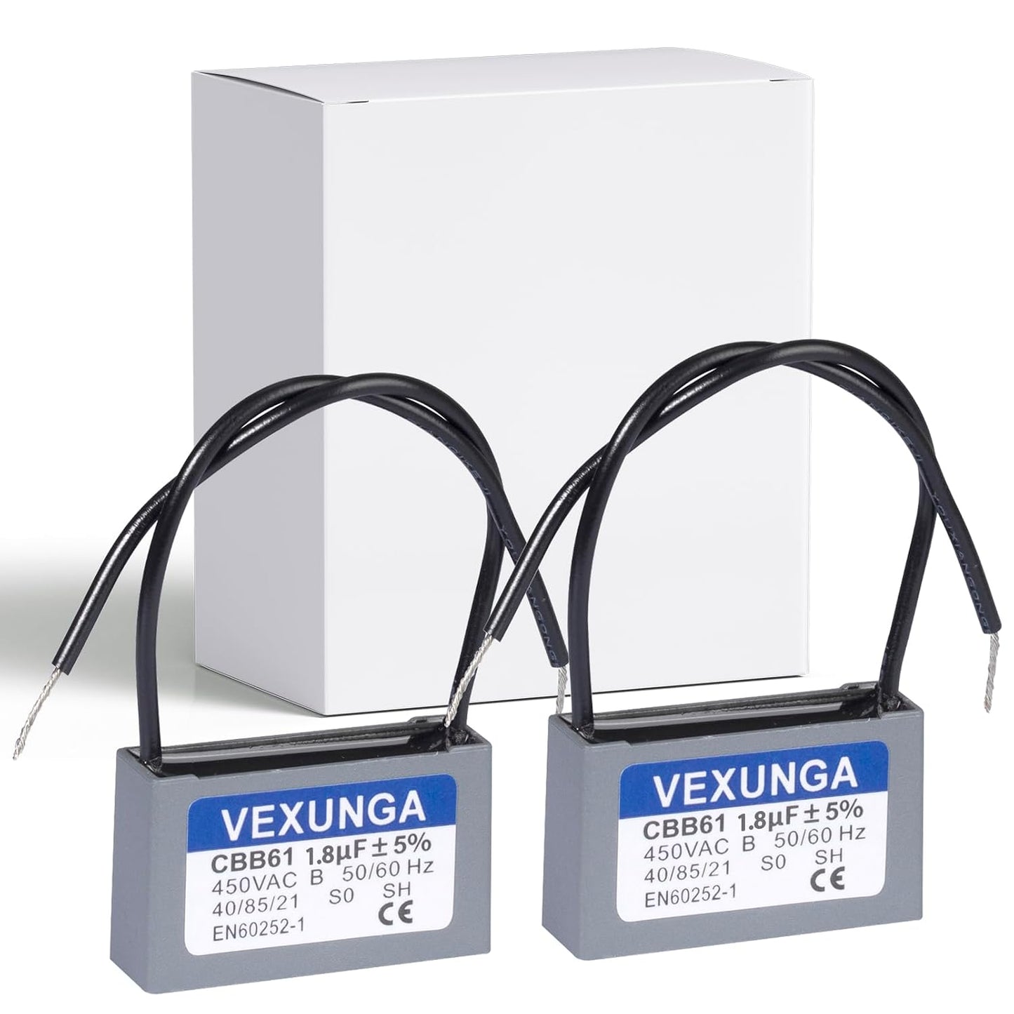  VEXUNGA CBB61 Condensateur 1,8uF 450V Condensateurs Ventilateur Moteur 1.8 UF 450V AC 50/60Hz Pour Climatisation (2Pièces)