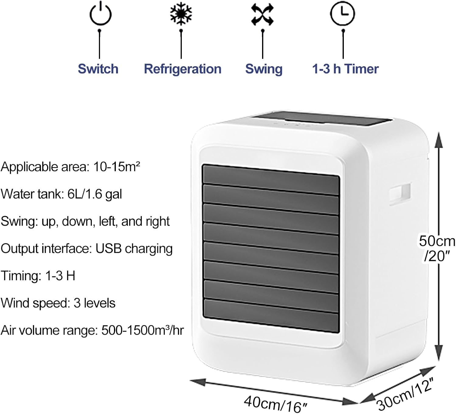  Refroidisseur D'air Par évaporation, Mini Air Conditioner Portable à 3 Vitesses Avec Humidificateur, Pour Chambre, Bureau Et Camping, Rechargeable Par USB