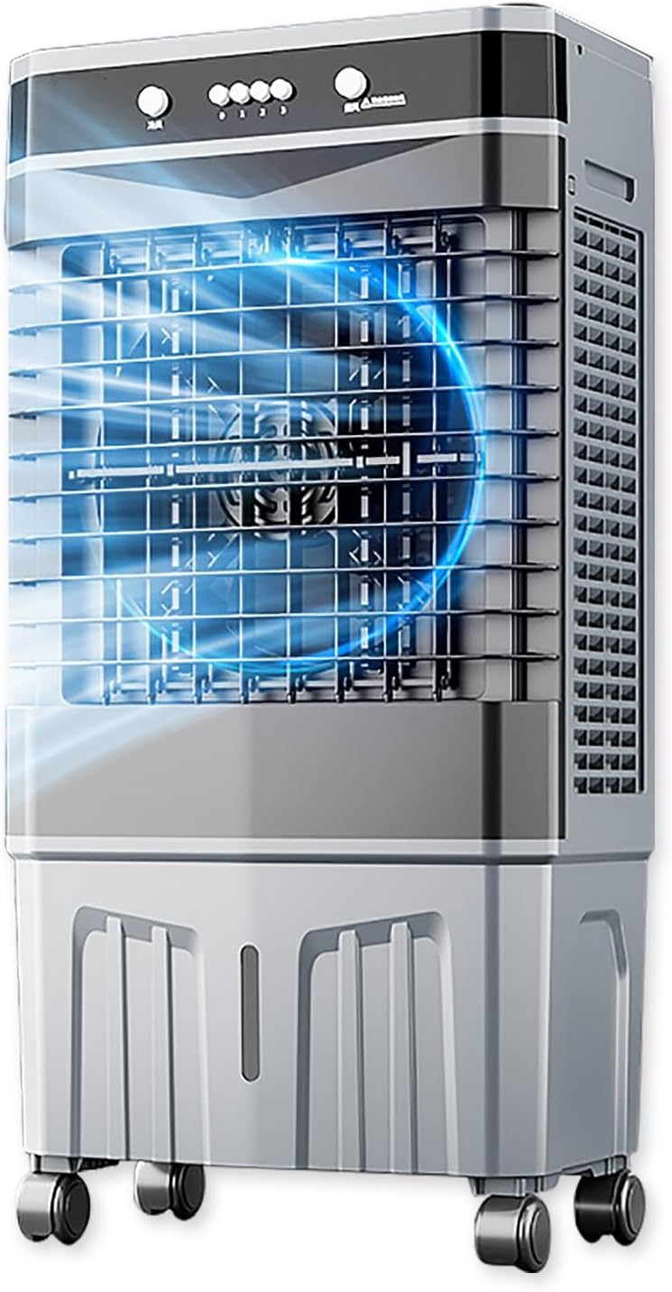  Climatiseur Swamp Cooler, Refroidisseur D'air Par évaporation Avec 4 Compartiments à Glace, Oscillation à 120°, Ventilateur Portable à 3 Vitesses Pour Chambre à Coucher, Bureau