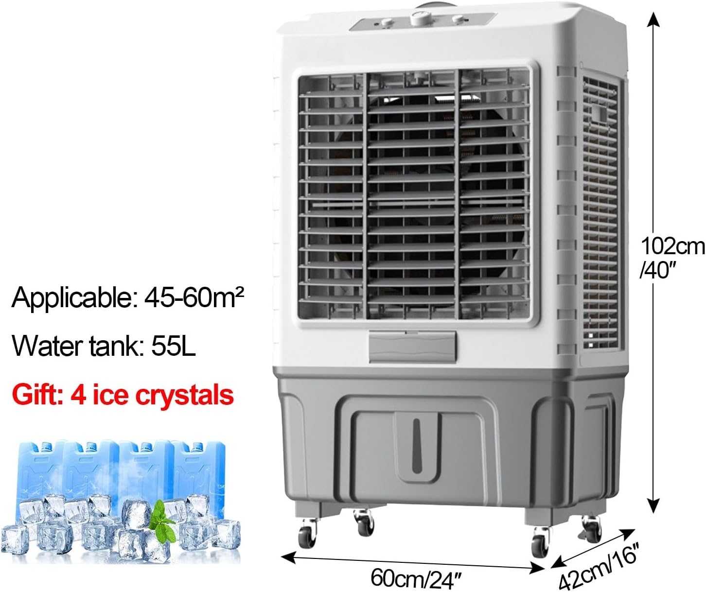  Refroidisseur D'air Par évaporation Avec Réservoir D'eau De 55 L, Air Conditioner Oscillation à 120°, 3 Vitesses, Pour Chambre, Terrasse, Garage