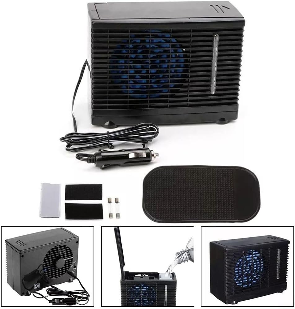  Ventilateur De Refroidissement Portable Pour Voiture, Conditionneur D'air évaporatif Réglable Avec Réservoir D'eau Glacée, Faible Bruit De 3 à 5 Heures, Pour Véhicule, Camion, Camping-car, Noir