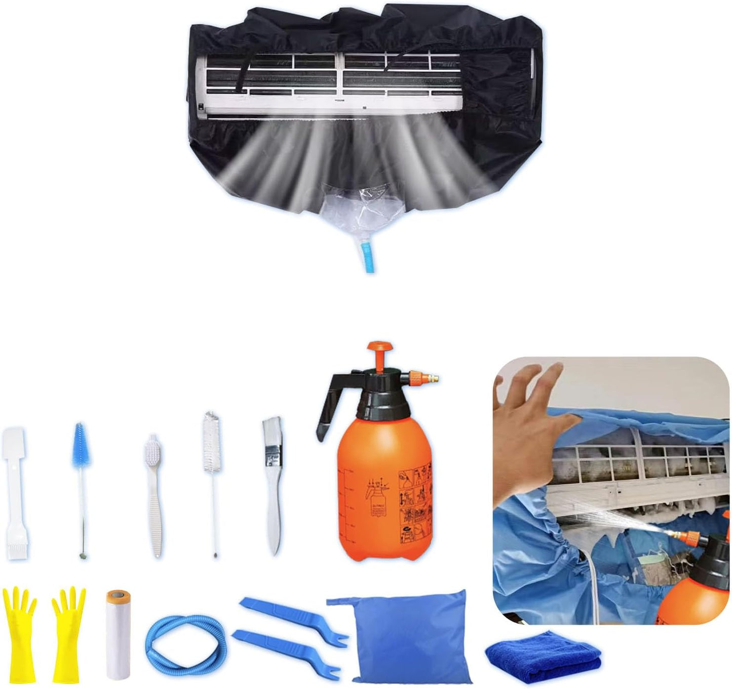  Kit Nettoyage Climatiseur Mural，Kit Nettoyage Climatisation Split，Nettoyage Climatisation Split，Bâche Nettoyage Clim(15 Pièces, Bleu Roi, Taille Moyenne : 68-98 Cm/27,55-39,37 Pouces)
