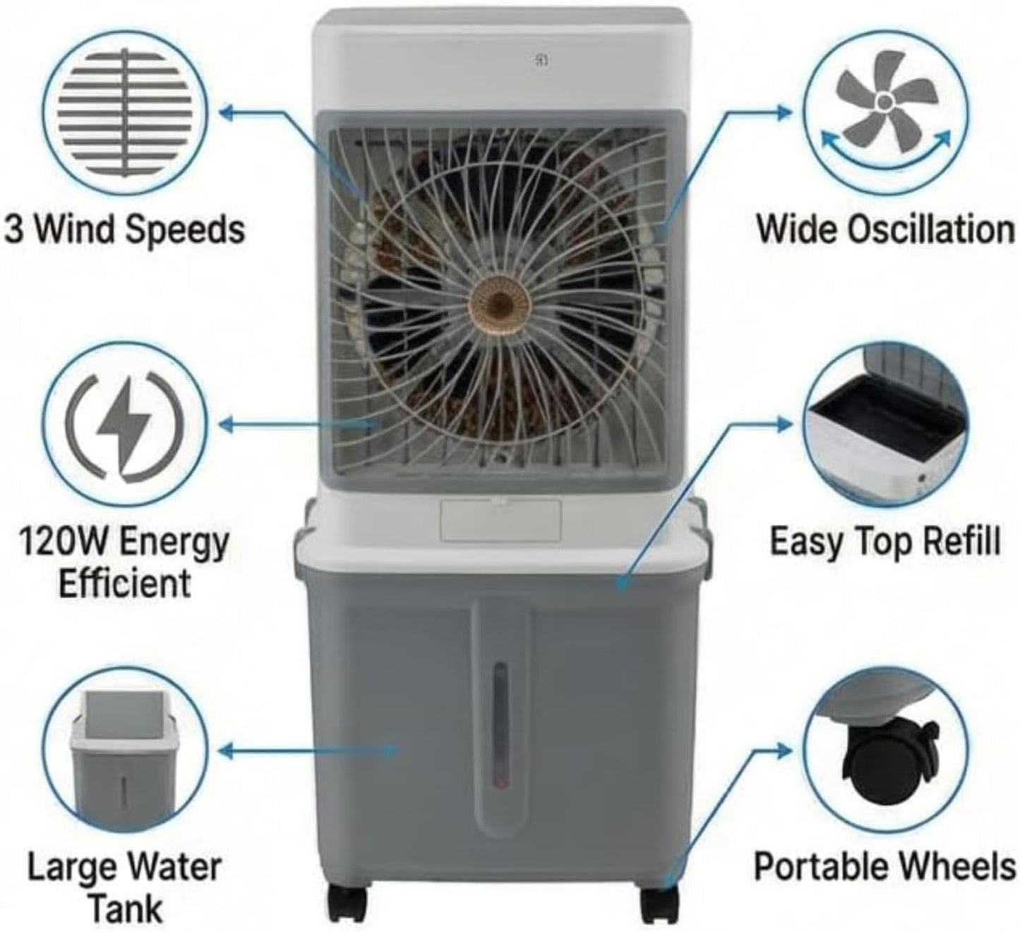GENERIC Climatiseurs Portables Refroidisseur D'air évaporatif Refroidisseur D'air Portable Unité De Climatisation Pour Ventilateur De Refroidissement Sans Fenêtre De Chambre Qui Soufflent D'air Froid Avec 32L
