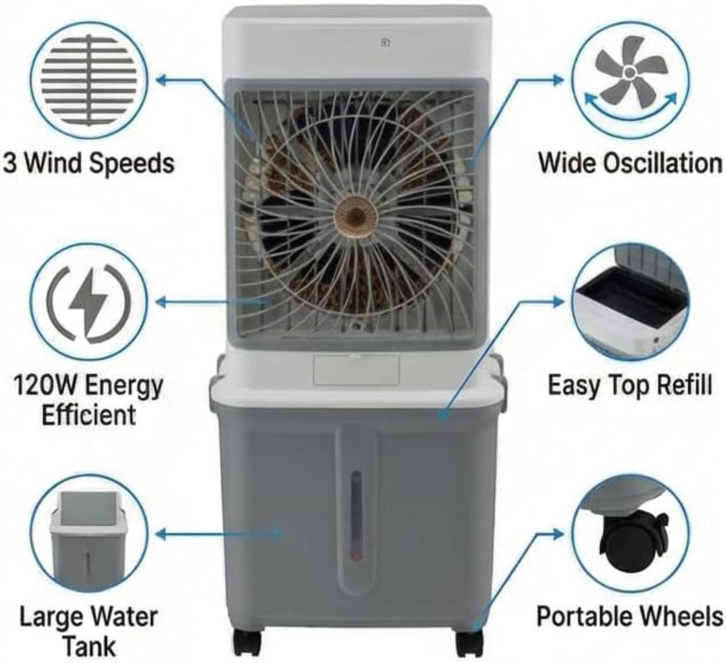 GENERIC Climatiseurs Portables Refroidisseur D'air évaporatif Refroidisseur D'air Portable Unité De Climatisation Pour Ventilateur De Refroidissement Sans Fenêtre De Chambre Qui Soufflent D'air Froid Avec 32L