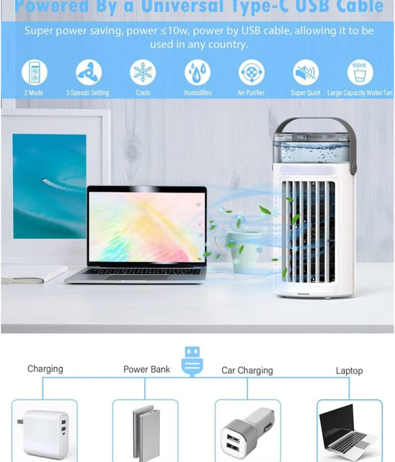  Mini Climatiseur Silencieux, Ventilateur De Bureau Pour La Maison, Refroidisseur D'air Portable, Refroidisseur D'air Pour Chambre à Coucher Silencieuse, Ventilateurs Silencieux COM