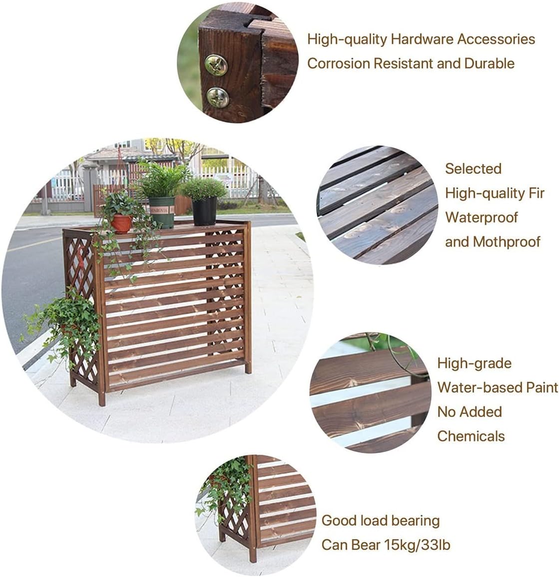 GENERIC Housse En Bois Pour Climatiseur - Écran Décoratif Pour Pompe à Chaleur - En Bois Massif - Avec Pot De Fleurs Cachées Pour Un Attrait Amélioré