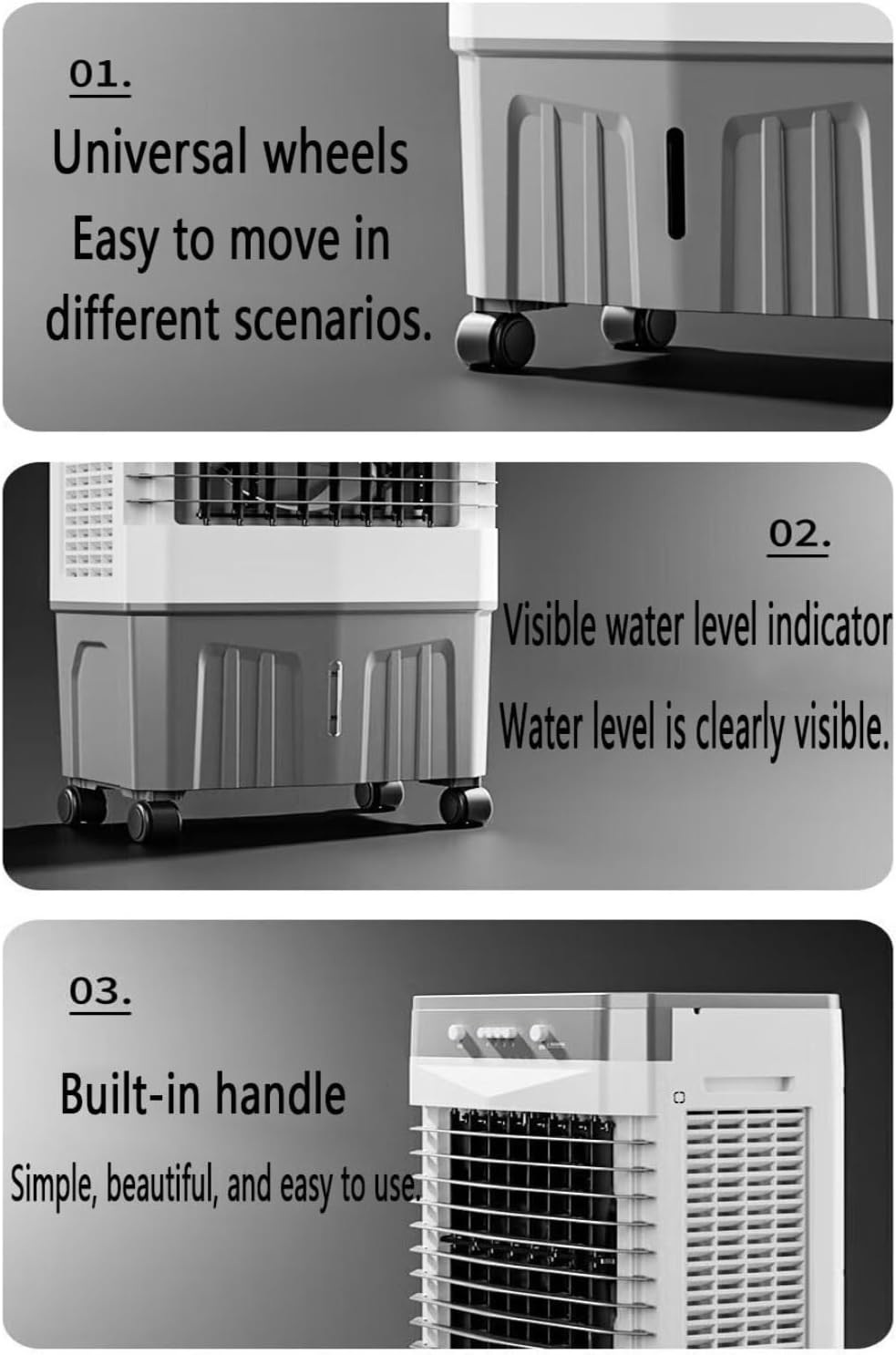 GENERIC Refroidisseur D'air Par évaporation Avec Réservoir D'eau De 55 L, Refroidissement 24 H, Oscillation à 60°, AC Portable Avec 4 Glacières, Pas Besoin De Tuyau, Idéal Pour Une Utilisation Dans La Chambre
