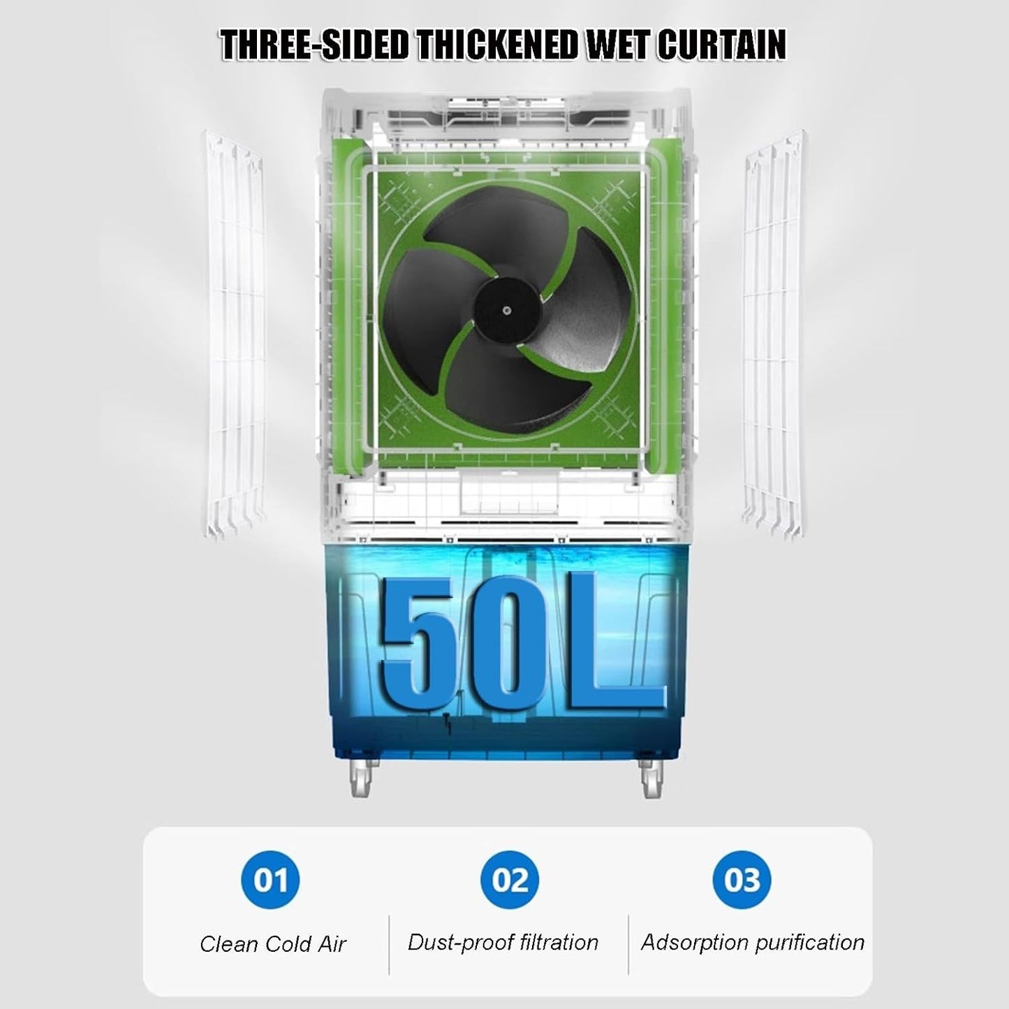 GENERIC Ventilateur De Refroidisseur D'air évaporatif Commercial - 50 Litres De Large Avec Humidificateur, Télécommande, Oscillant, Réglages à 3 Vitesses, Flux D'air Puissant Pour Les Pièces Jusqu'à 60m2-18