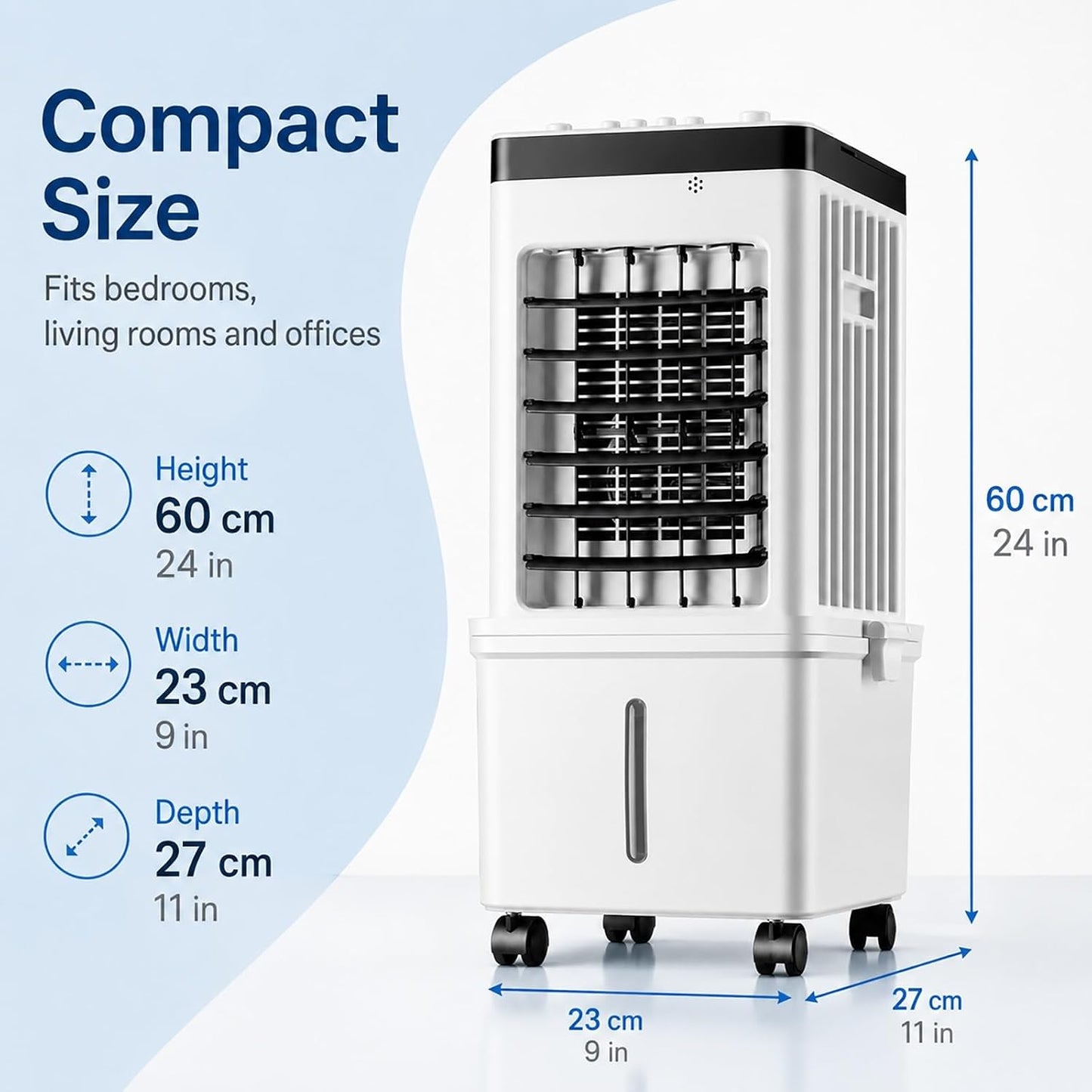  24 Pouces Climatiseur évaporatif, Portable Rafraîchisseur D'Air Avec Roulettes, Idéal Pour Salon, Chambre, Bureau