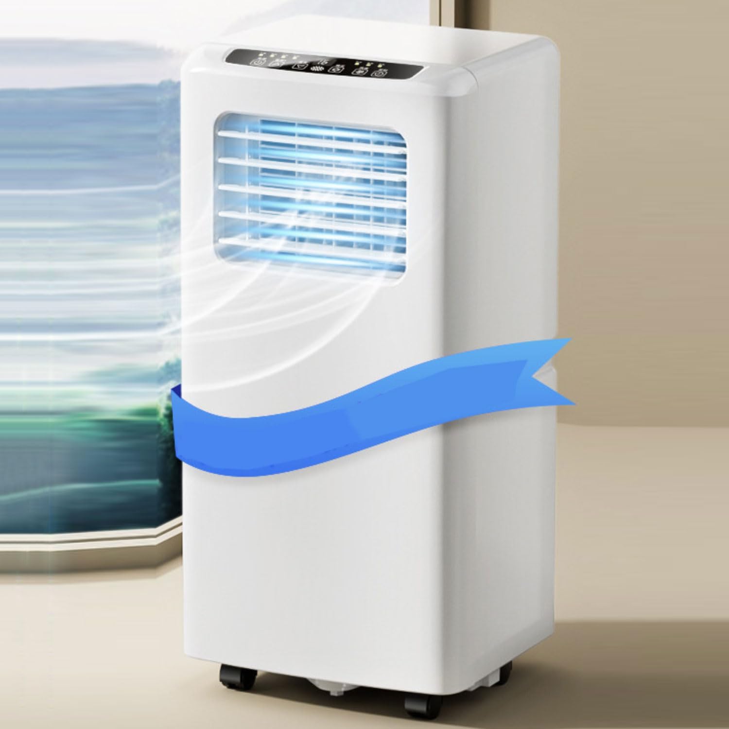  Climatiseur Portable Pour Grande Pièce, Unité Intelligente Avec Kit De Télécommande Et De Fenêtre, Refroidissement Rapide Et Déshumidificateur, Mode De Sommeil Silencieux, Oscillation 120 °
