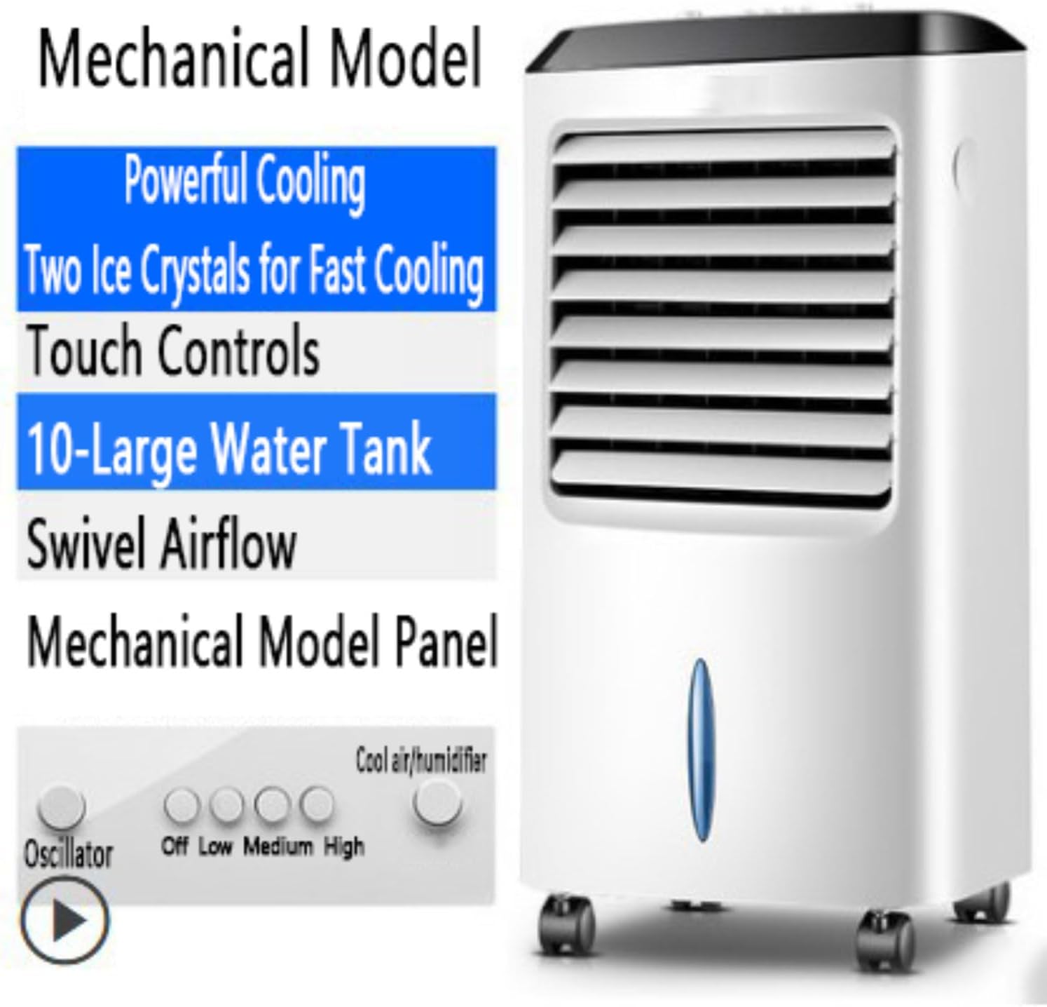 GENERIC Refroidisseur D'air évaporatif Portable Avec 3 Modes Et 3 Vitesses, Réservoir De 10 L, Minuterie De 8 H, Ventilateur De Refroidissement Pour La Maison, La Chambre Ou Le Bureau