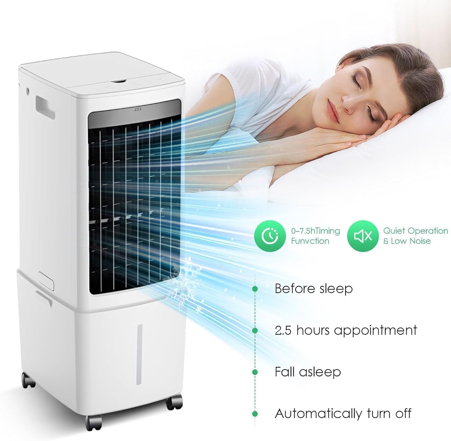GENERIC Climatiseur De Marais, Refroidisseur D'air Par évaporation Avec Réservoir D'eau De 13 Litres, Oscillation à 120°, 3 Vitesses, AC Portable Avec Minuterie De 7,5 H, Pour Chambre, Bureau, Terrasse