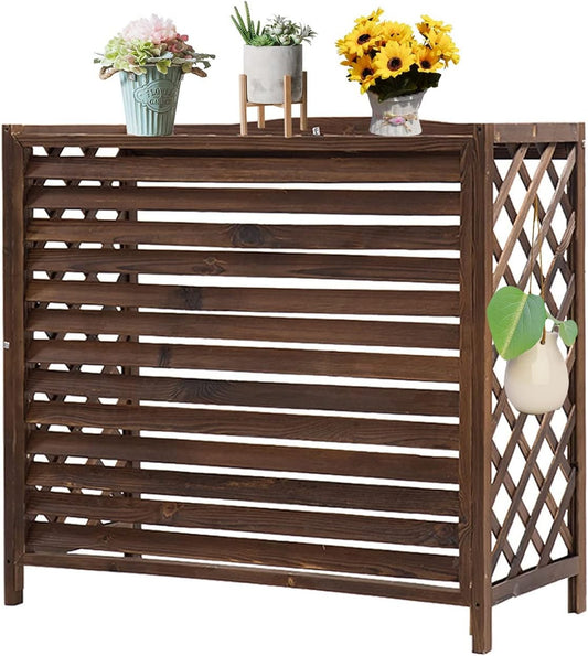 GENERIC Housse En Bois Pour Climatiseur - Écran Décoratif Pour Pompe à Chaleur - En Bois Massif - Avec Pot De Fleurs Cachées Pour Un Attrait Amélioré