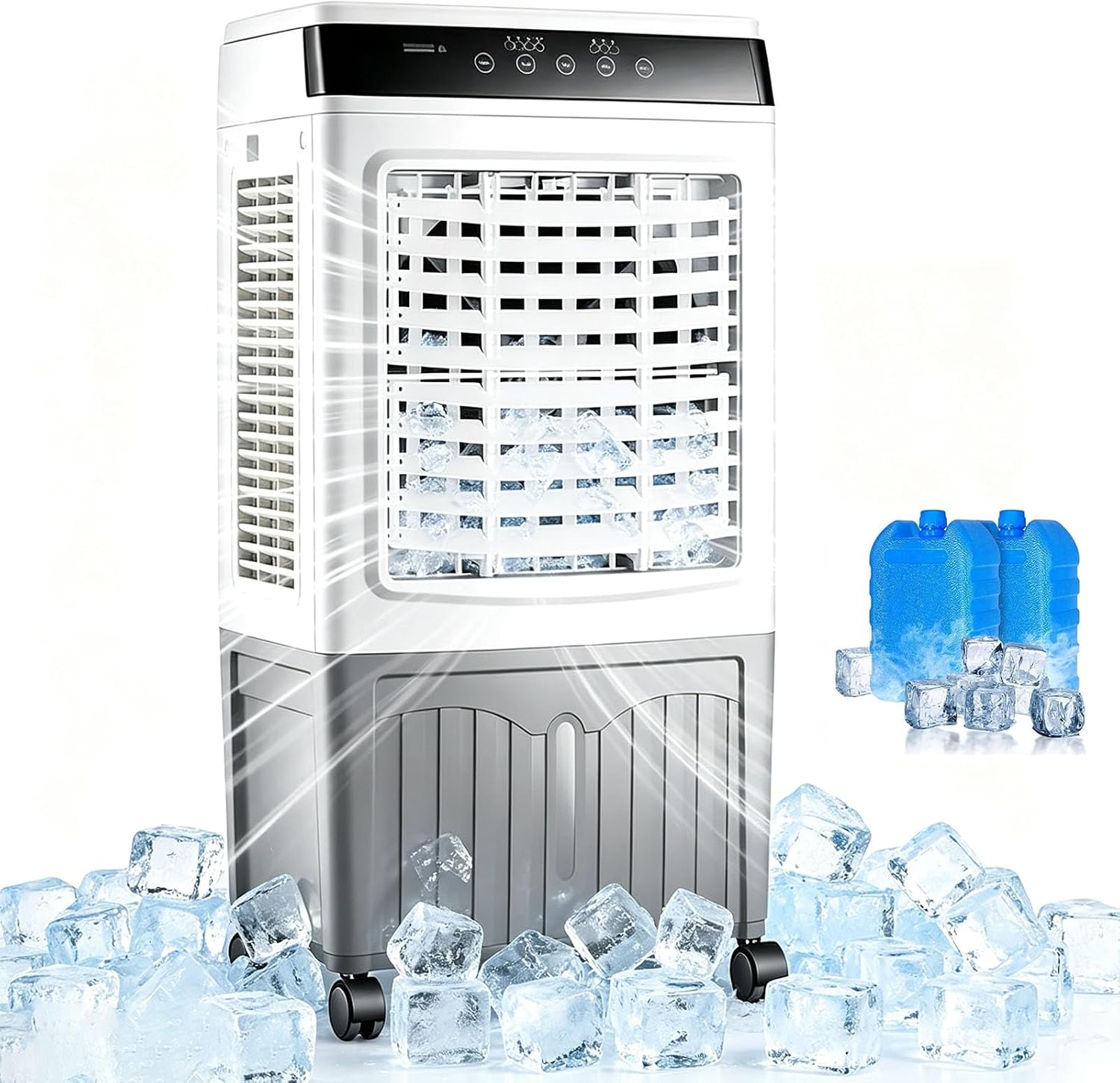 GENERIC Climatiseur De Marais, Refroidisseur D'air Par évaporation Avec Réservoir D'eau De 13 Litres, Oscillation à 120°, 3 Vitesses, AC Portable Avec Minuterie De 7,5 H, Pour Chambre, Bureau, Terrasse