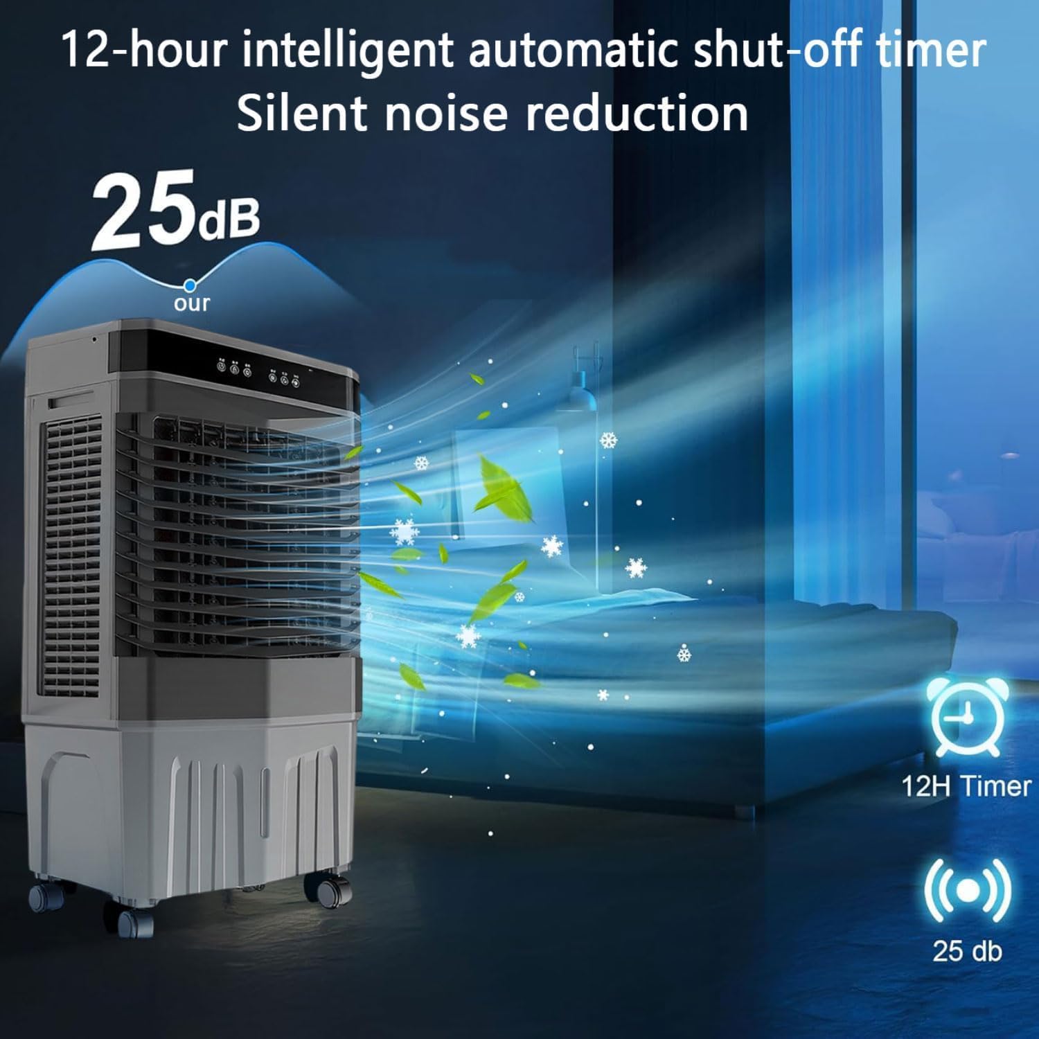 GENERIC Refroidisseur D'air évaporatif Portable, Ventilateur Oscillant à 3 Vitesses, Minuterie 12H, Grand Réservoir Pour Le Camping De Bureau à Chambre, écoénergétiques Et Silencieux