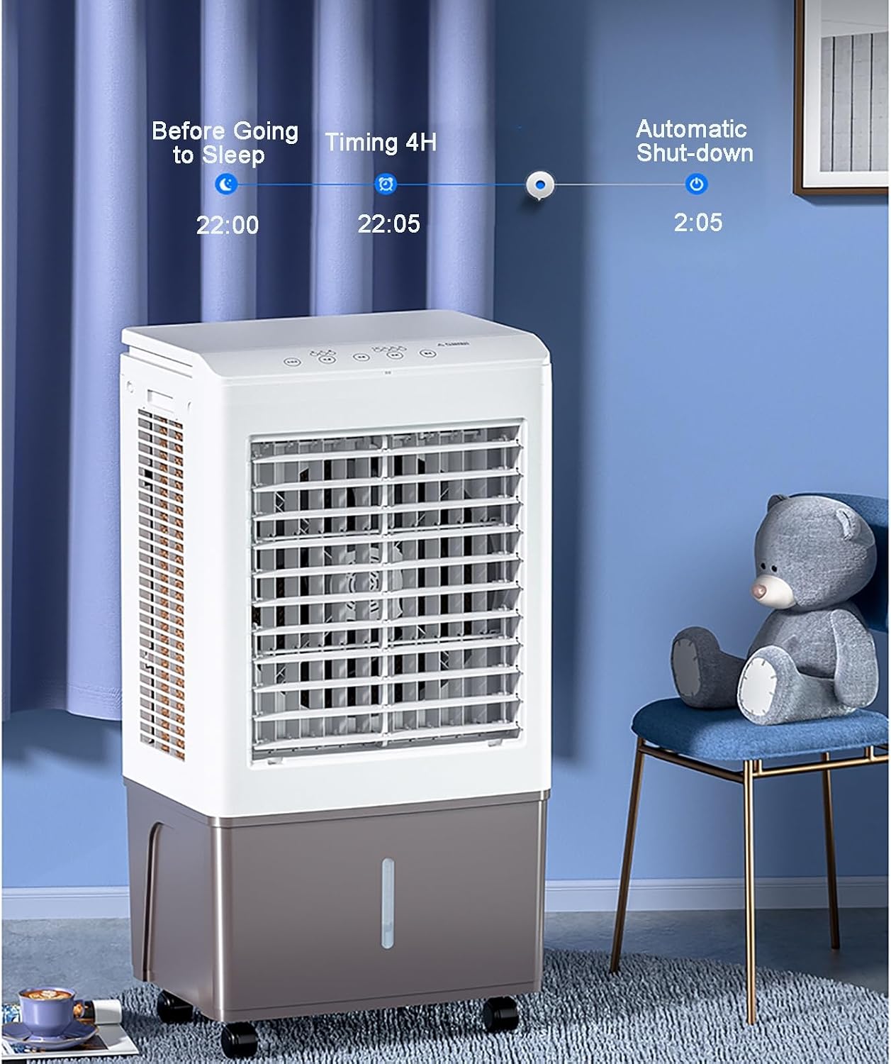 GENERIC Ventilateur De Refroidissement à évaporation – Grand Réservoir D'eau De 50 L, Minuterie 7,5 H, 3 Vitesses, Télécommande – Unité De Refroidissement Portable De Qualité Commerciale