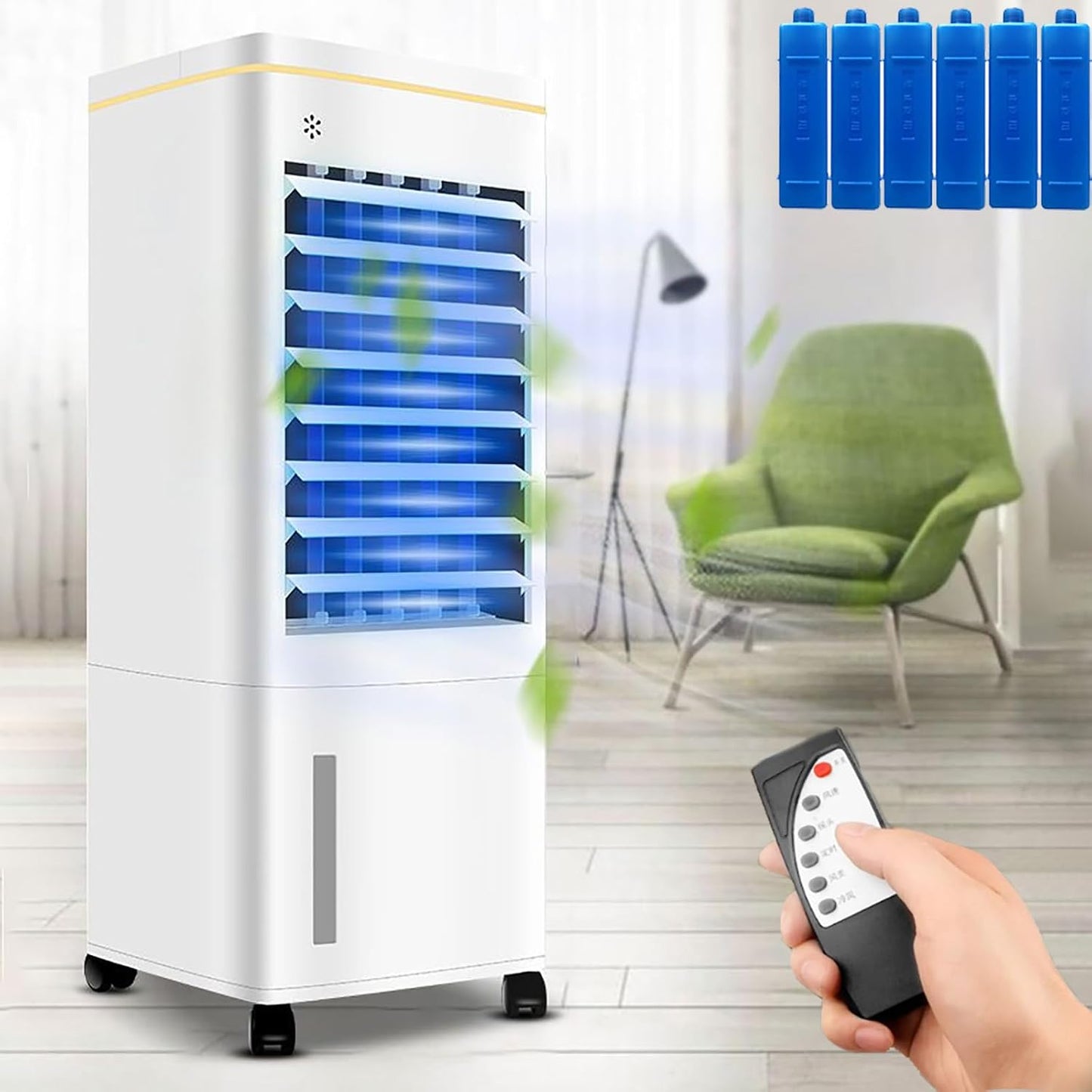 GENERIC Refroidisseur D'évaporation Portable Avec Télécommande, Ventilateur De Merle économe En énergie De 60W Pour Le Bureau De Chambre.Le Grand Réservoir De 1,55 Gal Dure 16 Heures.Sortie Ultra-Large 18x26.