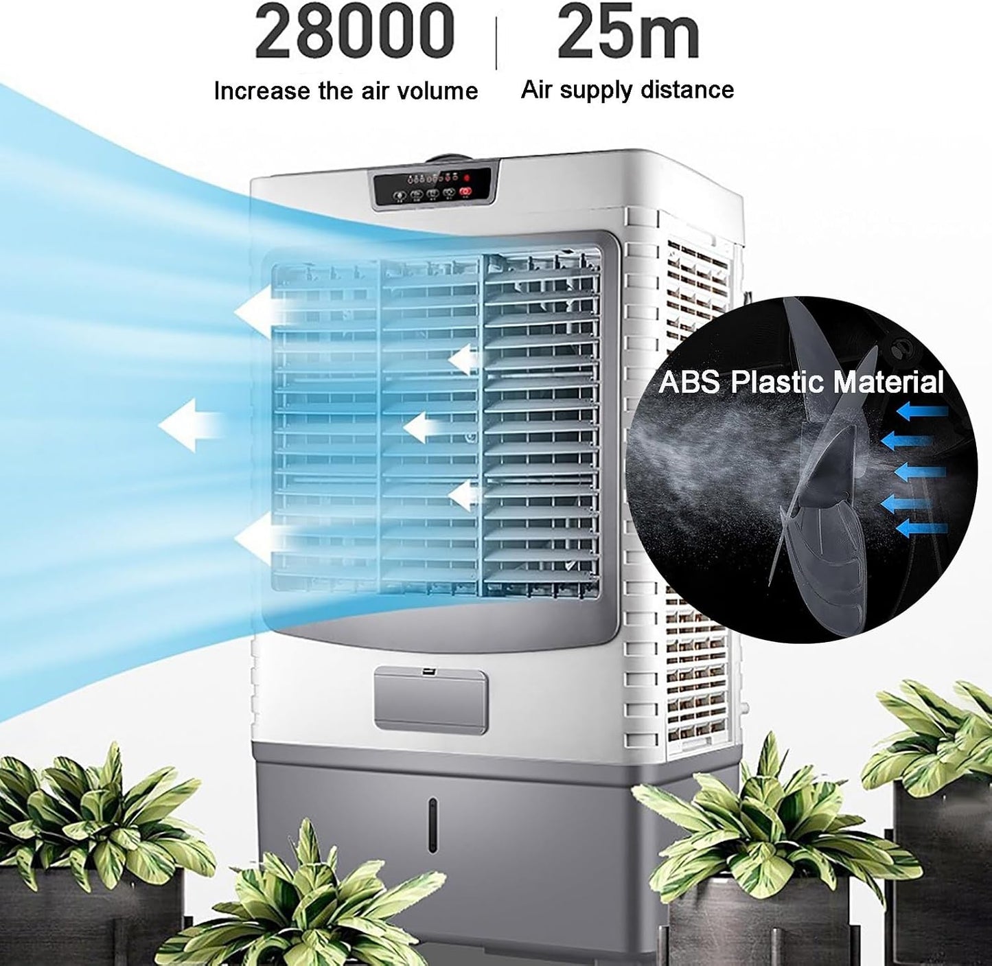 GENERIC Refroidisseur élatif Portable Avec Réservoir De 55L, 3 Vitesses Et Oscillat à 120 °, Roues Faciles à Déplacer Pour Le Refroidissement De Bureau à Domicile, Flux D'air Rafraîchissant