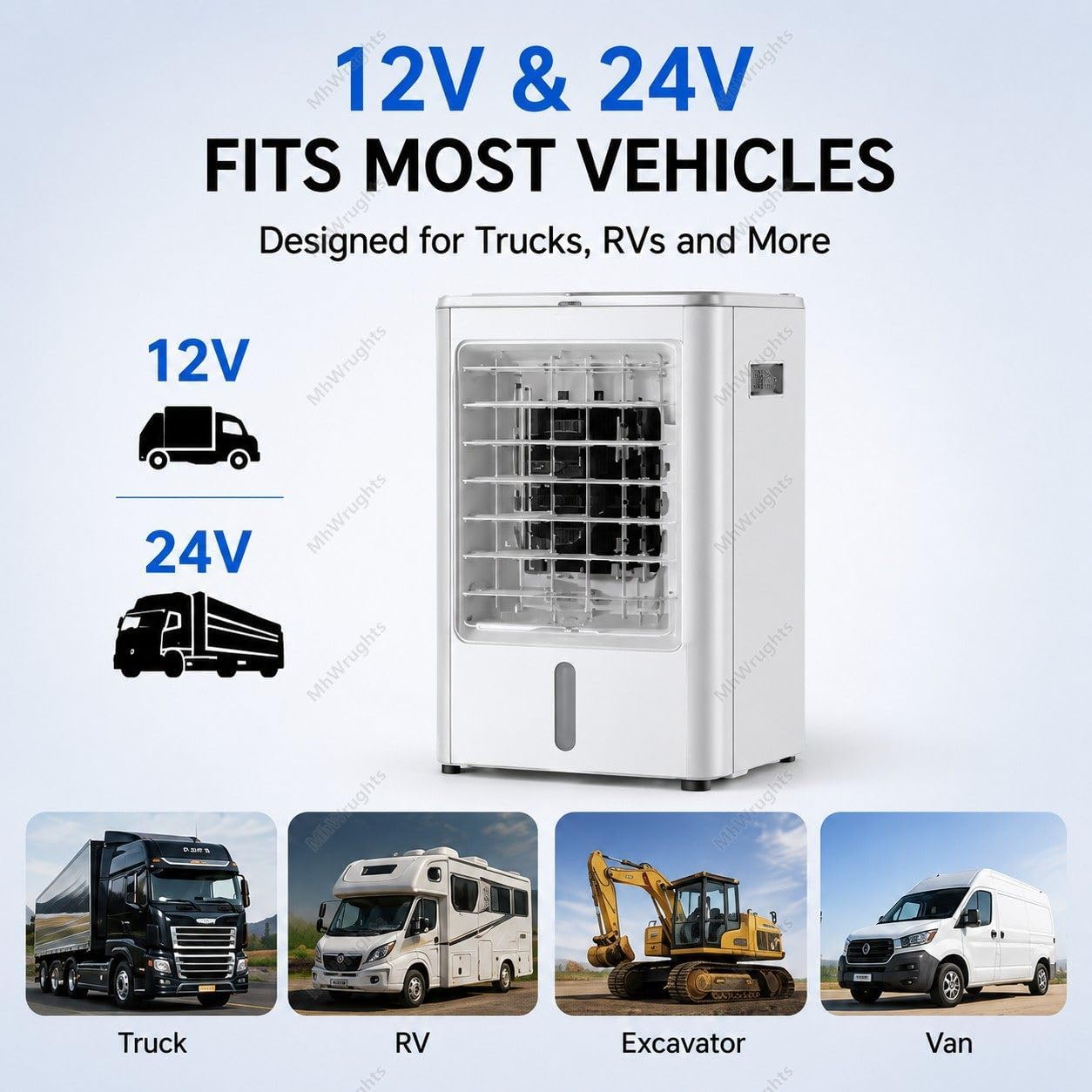  Climatiseur Portable Pour Camions 12 V/24 V, Ventilateur De Refroidissement Par évaporation à 3 Vitesses Et 4 Modes, Refroidisseur D'air Silencieux Pour Semi-remorques Et Camping-cars Car&home-24V