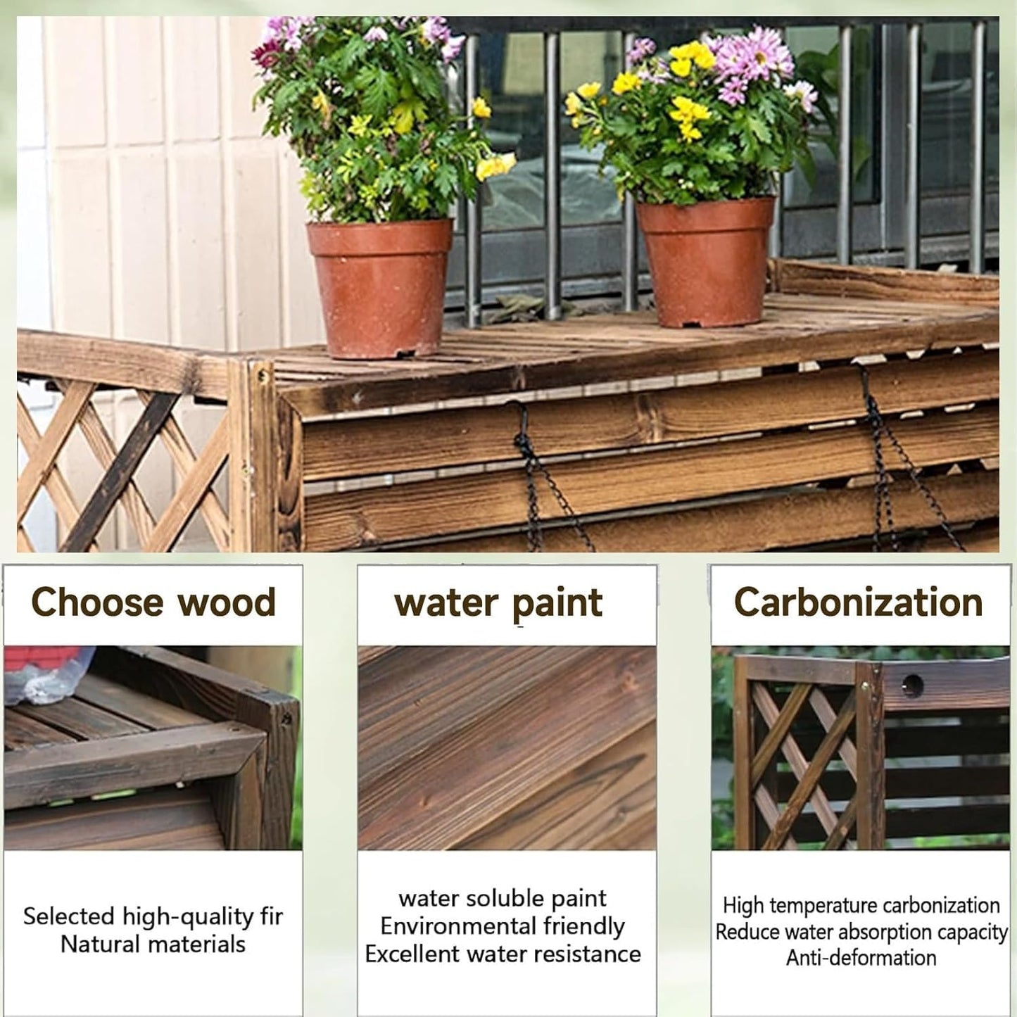 GENERIC Support De Séparation En Bois Pour Climatiseur Extérieur (96 X 40 X 89 Cm) – Housse élégante Résistante Aux Intempéries Pour Améliorer L'esthétique Et La Protection De La Maison.