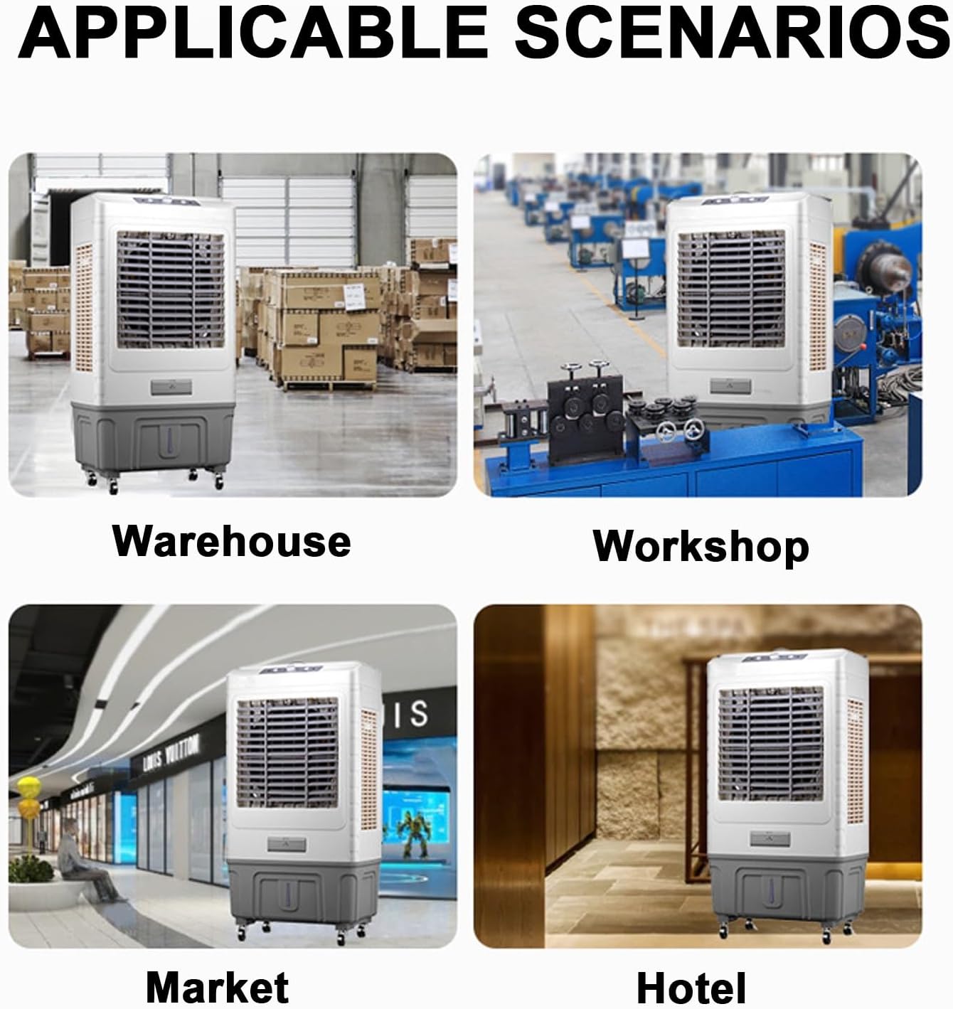 GENERIC Refroidisseur D'air Par évaporation De 26 000 Pi³/min Avec 4 Roues, Réservoir D'eau De 43,6 Litres, Oscillation à 120°, 3 Vitesses, Refroidit Jusqu'à 430 M² Pour Une Utilisation En Intérieur/extérieur