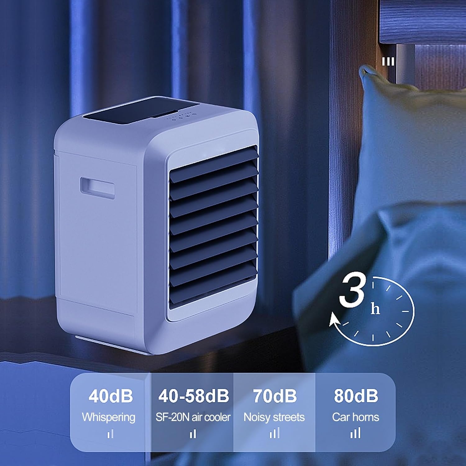  Refroidisseur D'air Par évaporation, Mini Air Conditioner Portable à 3 Vitesses Avec Humidificateur, Pour Chambre, Bureau Et Camping, Rechargeable Par USB