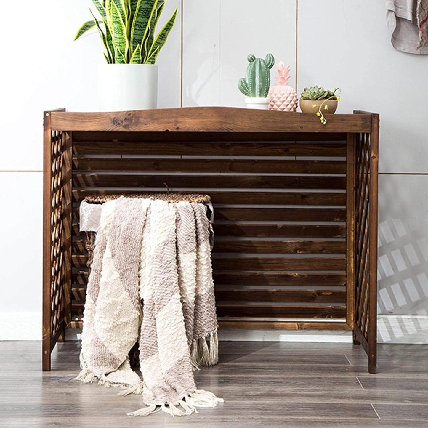  Clôture De Climatiseur En Bois, Couvertures De Climatisation Extérieures, Support De Climatiseur Extérieur En Bois Massif, Support De Fleurs, Climatiseur En Bois
