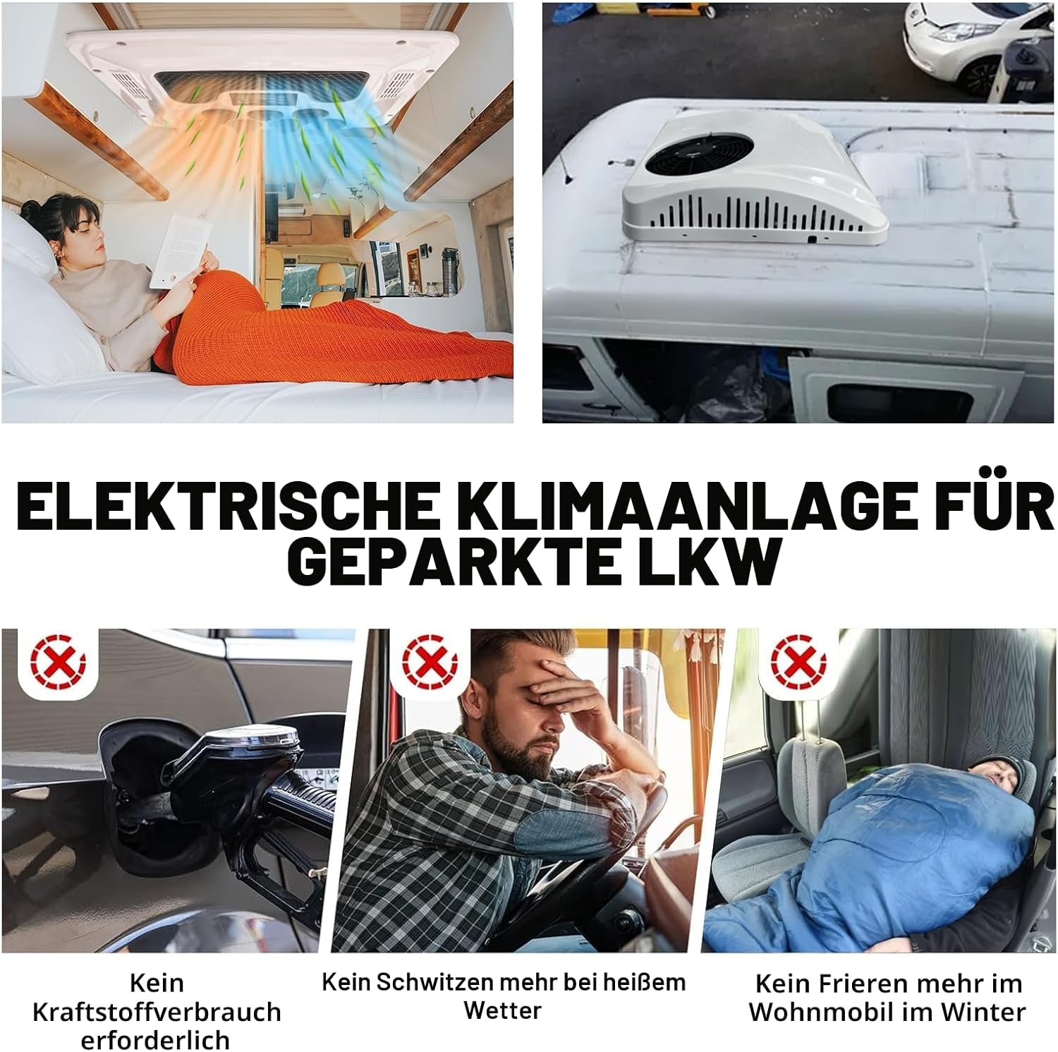  12V DC RV Climatisation 9500BTU, Climatiseur De Toit Calme Avec Chauffage, Refroidissement Rapide Et Chauffage Pour Camping-Car Et Camion, Installation Facile, Jusqu'à 50 DB, Stable Et Robuste