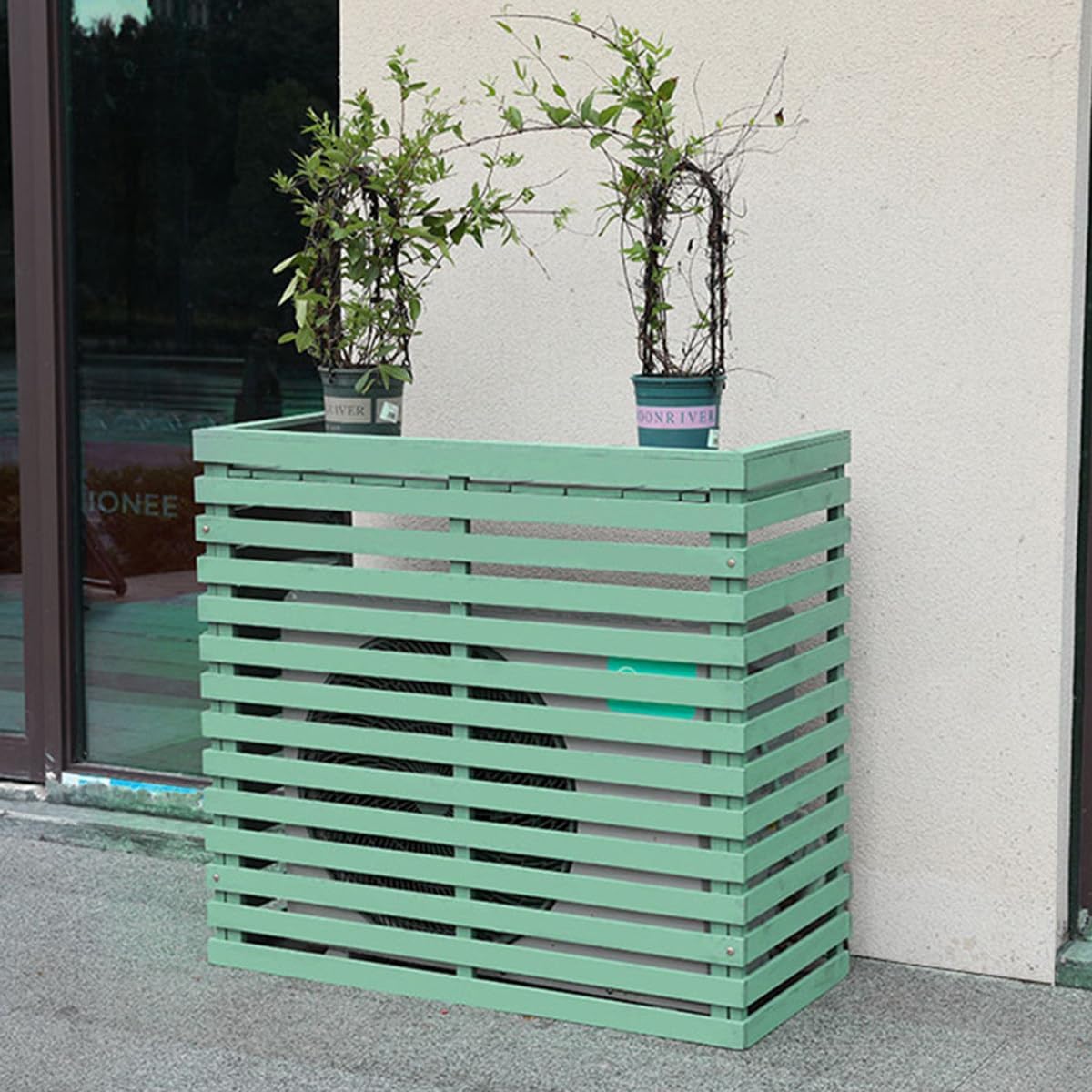 GENERIC Housse De Protection Pour Climatiseur D'extérieur En Bois Massif Avec Persiennes Et Support De Fleurs - Protection Contre Les Intempéries Pour Climatiseur - Taille E-105 X 45 X 95 Cm