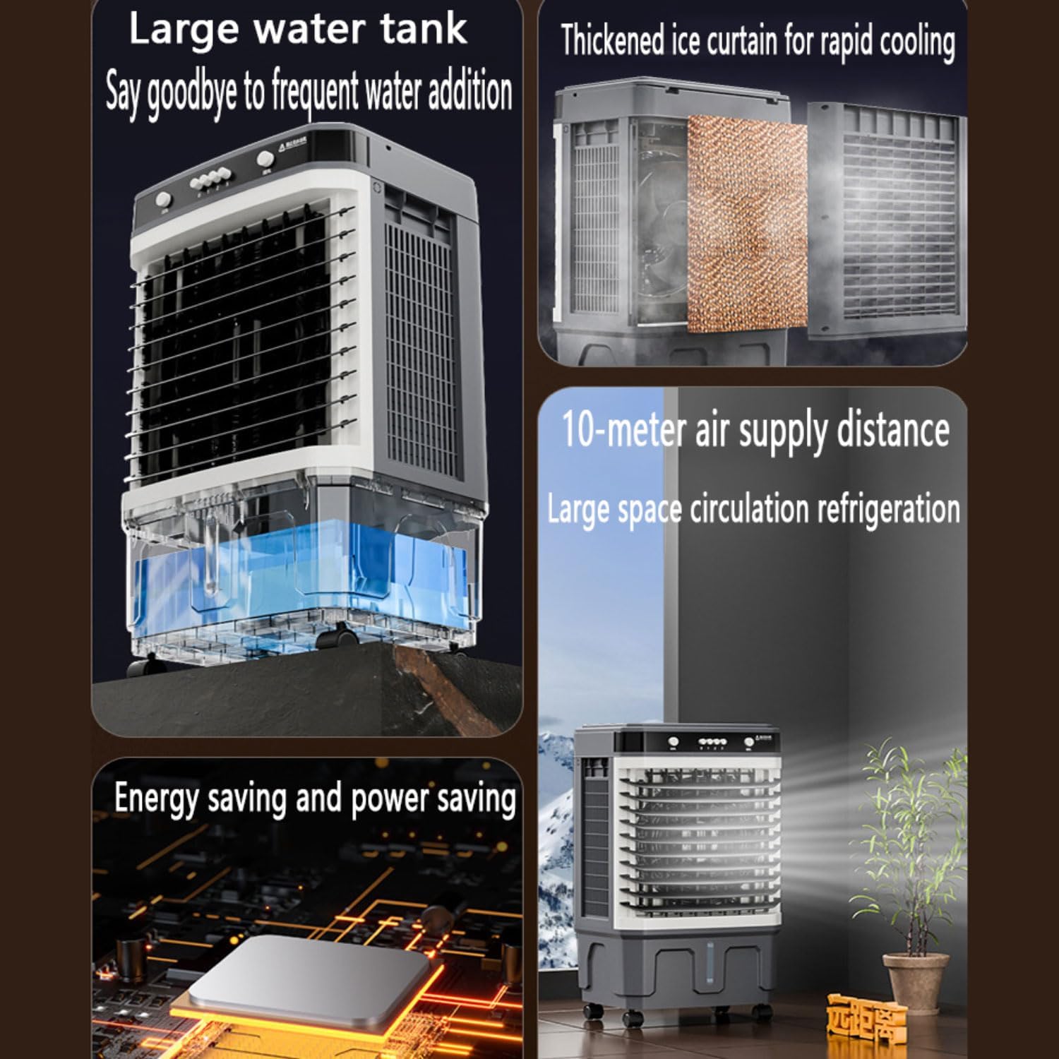 GENERIC Refroidisseur D'air évaporatif Portable Pour Grandes Pièces, Garages Et Terrasses, Refroidisseur De Type Marais Avec 3 Vitesses, Minuterie 12 H, Grand Réservoir, Oscillation à 120°, Sans Tuy