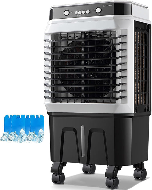  Refroidisseur D'air évaporatif Portable, Refroidisseur Oscillant à 120° Avec 4 Roues Universelles, 3 Vitesses Pour Une Utilisation Extérieure Et Intérieure