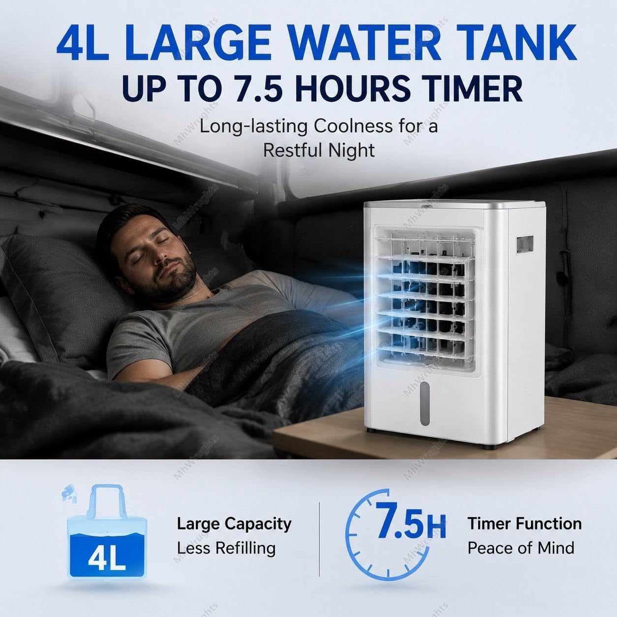  Climatiseur Portable Pour Camions 12 V/24 V, Ventilateur De Refroidissement Par évaporation à 3 Vitesses Et 4 Modes, Refroidisseur D'air Silencieux Pour Semi-remorques Et Camping-cars Car&home-24V