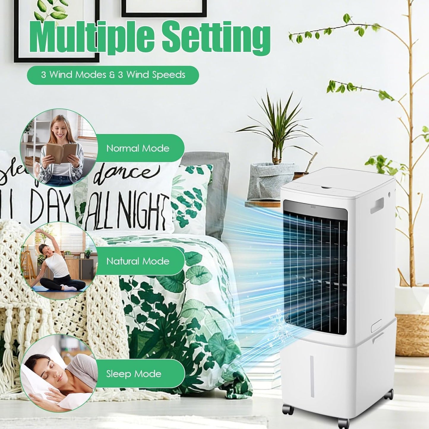 GENERIC Climatiseur De Marais, Refroidisseur D'air Par évaporation Avec Réservoir D'eau De 13 Litres, Oscillation à 120°, 3 Vitesses, AC Portable Avec Minuterie De 7,5 H, Pour Chambre, Bureau, Terrasse