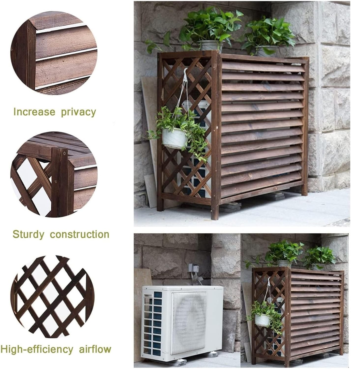  Housse De Climatiseur De Qualité Supérieure Et Pompe à Chaleur Ou Volet En Bois Massif, écran De Garde-corps Multi-usage, Poubelle élégante Et Support De Fleurs, Grille Pour Une Utilisation En